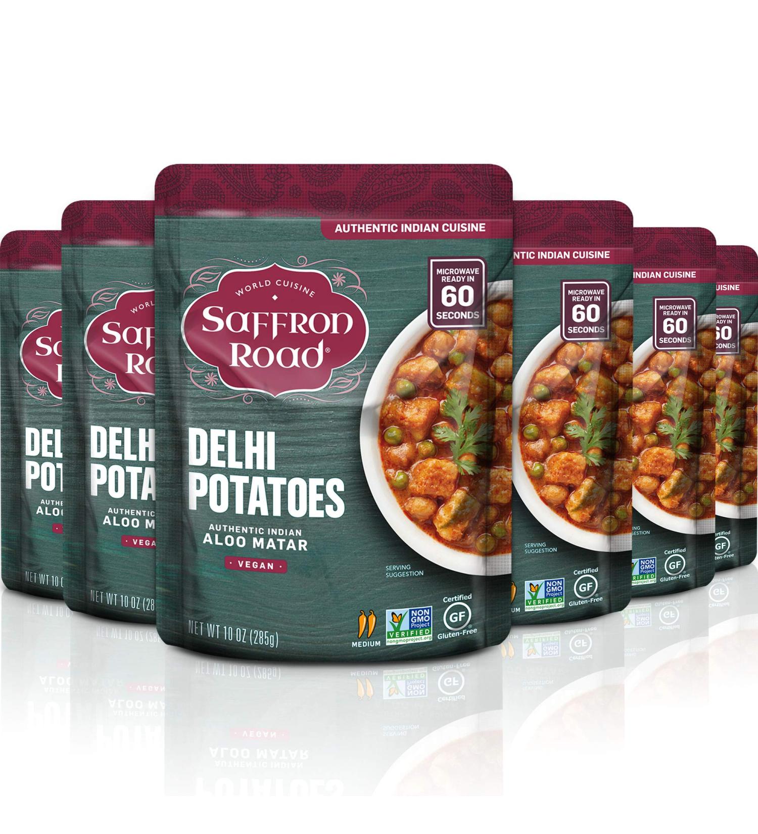 Saffron Road Delhi Potatoes Meal Pouch - Vegan, Gluten Free, Non-GMO, Halal, Kosher - 10 Ounce (Pack of 6) - Buy Online on GoSupps.com
