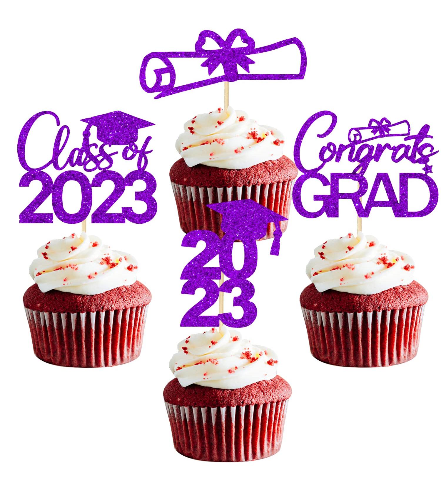 2023 Graduation Theme Cupcake Toppers Class of 2023 Cupcake Toppers Graduation 2023 Congrats Grad Cap Diploma Cupcake Party Cake Decorations Supplies Purple Glitter 12 Pcs - Buy Online on GoSupps.com