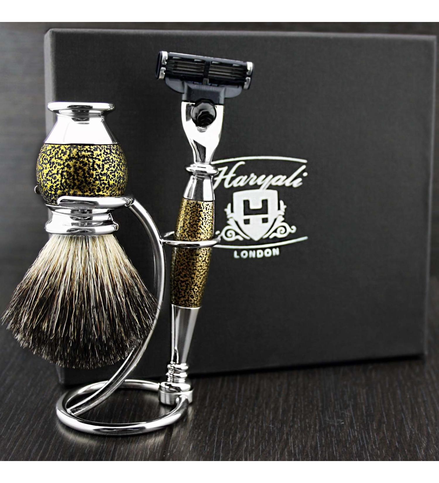 Buy 3 Pc Men's Shaving Kit - 3 Edge Razor Black Badger Hair Brush & Stand | Perfect Grooming Gift for Men - Fast International Shipping - Buy Online on GoSupps.com