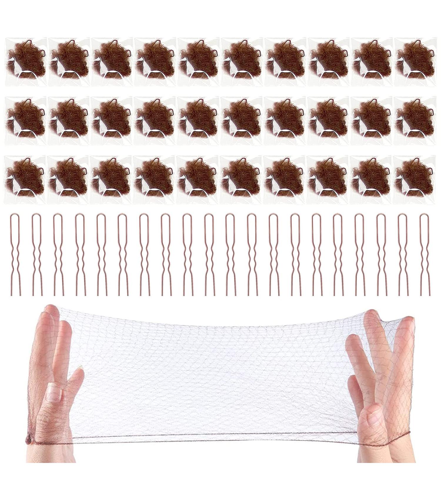 Invisible Hair Nets for Women - 30pcs Elastic Edge Mesh with 20pcs U Shaped Pins Set - Brown | Perfect for Ballet Dance and Buns - Buy Online on GoSupps.com