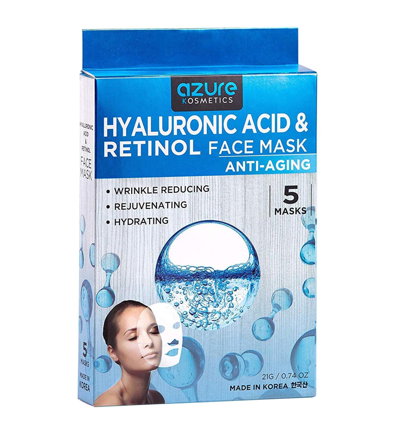 AZURE Hyaluronic Acid & Retinol Anti-Aging Facial Mask - 5 Pack | Korean Skin Care for Fine Lines & Wrinkles - Buy Online on GoSupps.com