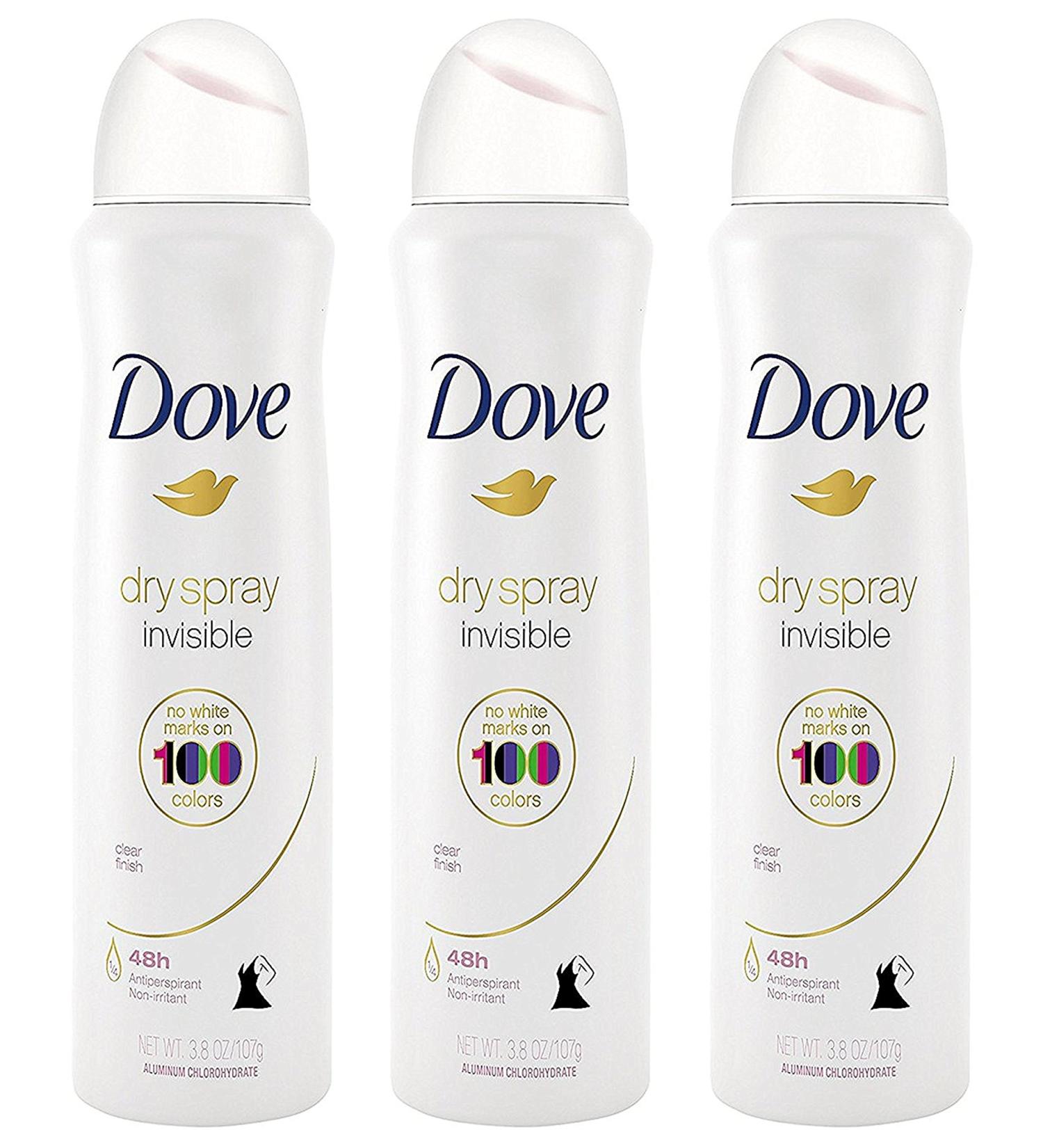 Dove Antiperspirant Dry Spray - Invisible - Clear Finish - 3.8 OZ (107 g) Per Can - Pack of 3 Cans - Buy Online on GoSupps.com