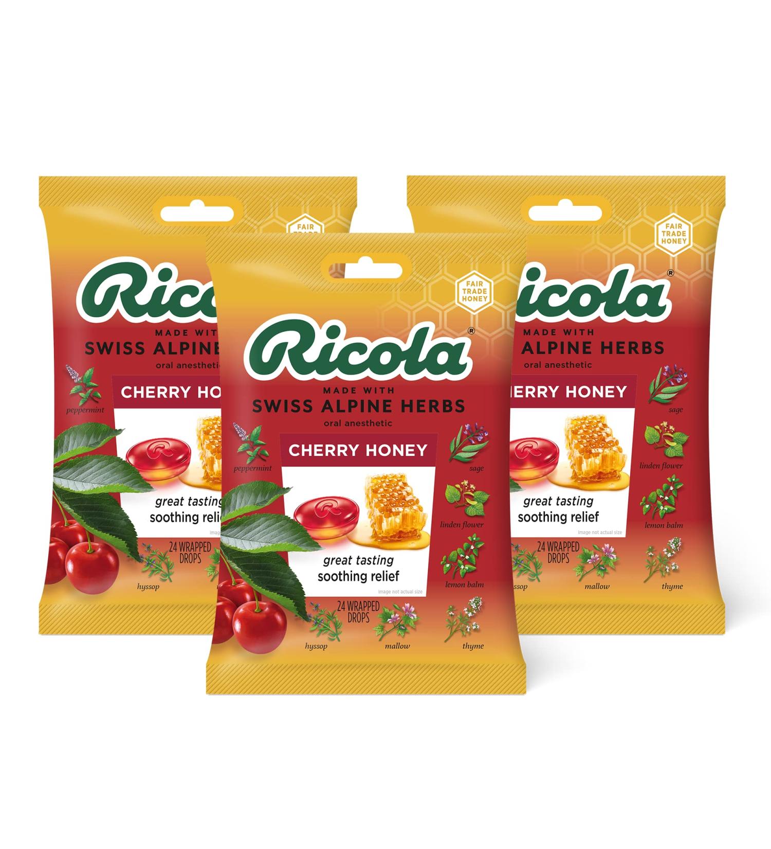 Ricola Cherry Honey 24ct - Pack of 3 | 72 Cough Drops | Natural Cherry Flavor - Buy Online on GoSupps.com