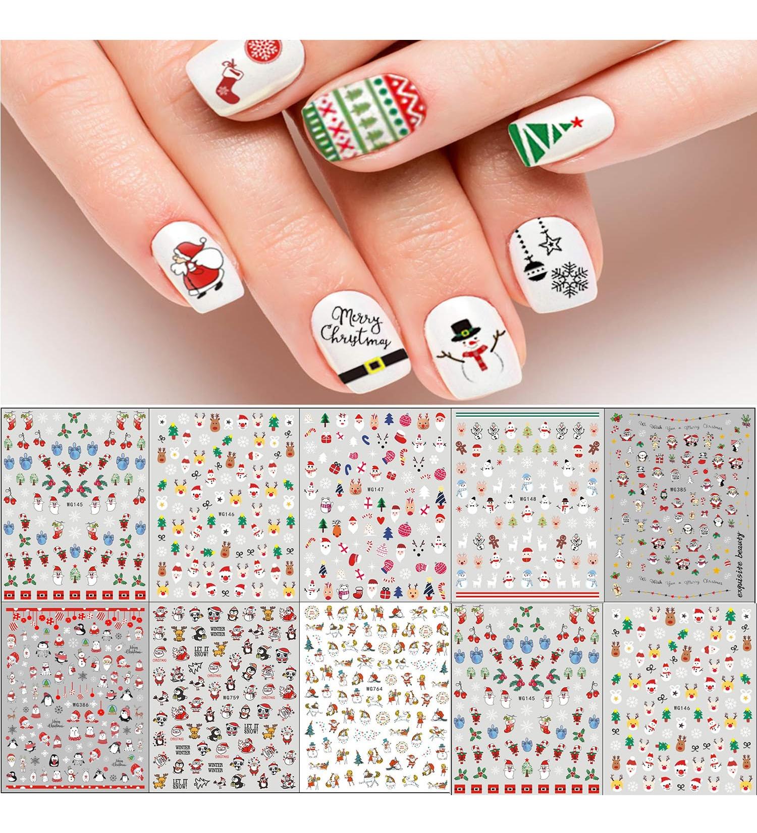 Christmas Nail Stickers 10 Sheets Self-Adhesive Nail Decal for Kids Cartoon Nail Art Decoration Design Supplies - Buy Online on GoSupps.com