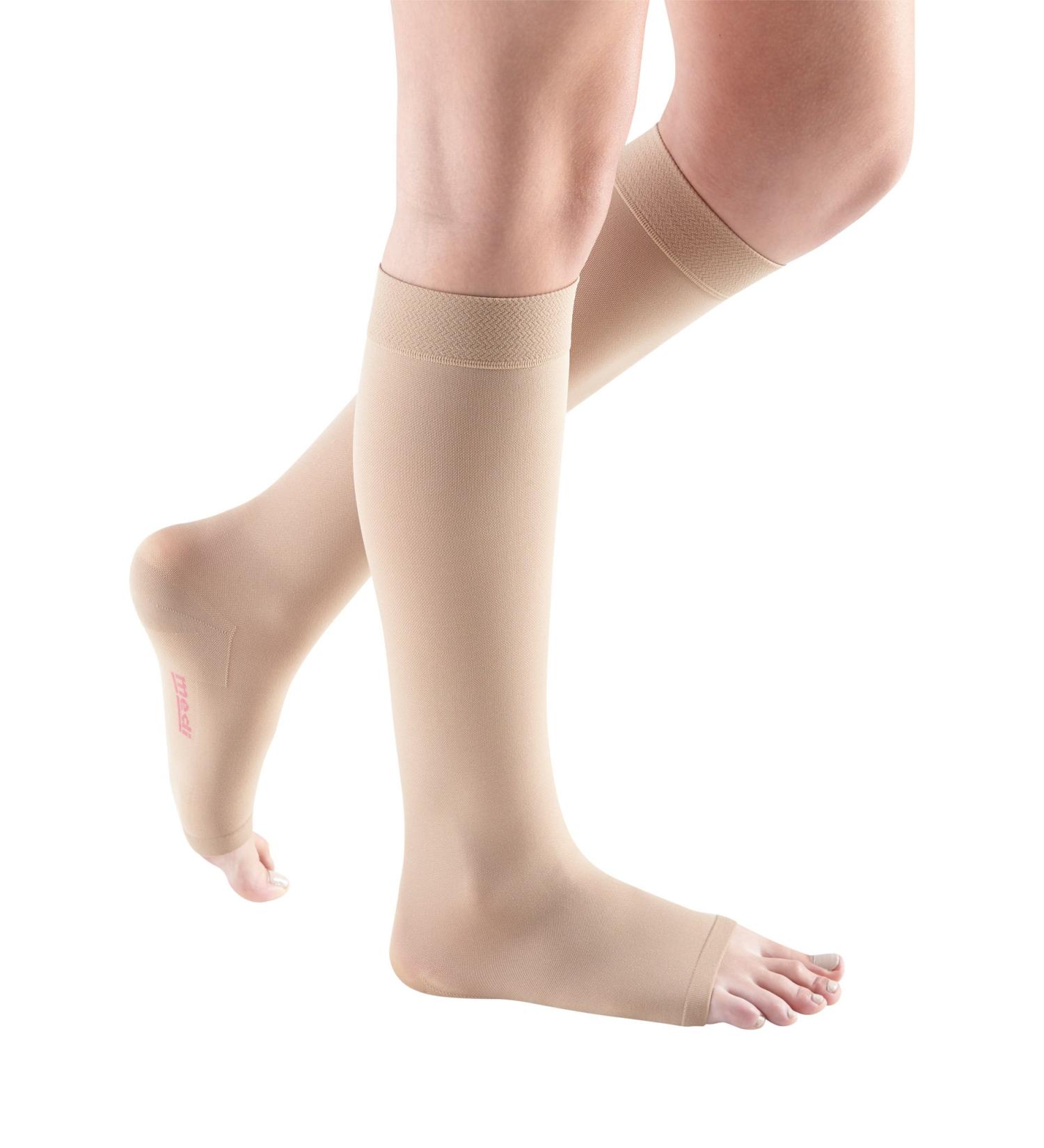 Mediven Comfort Women's Compression Stockings 20-30 mmHg - Open Toe Calf High Semi-Transparent Leg Support Hosiery in Sand - Buy Online on GoSupps.com