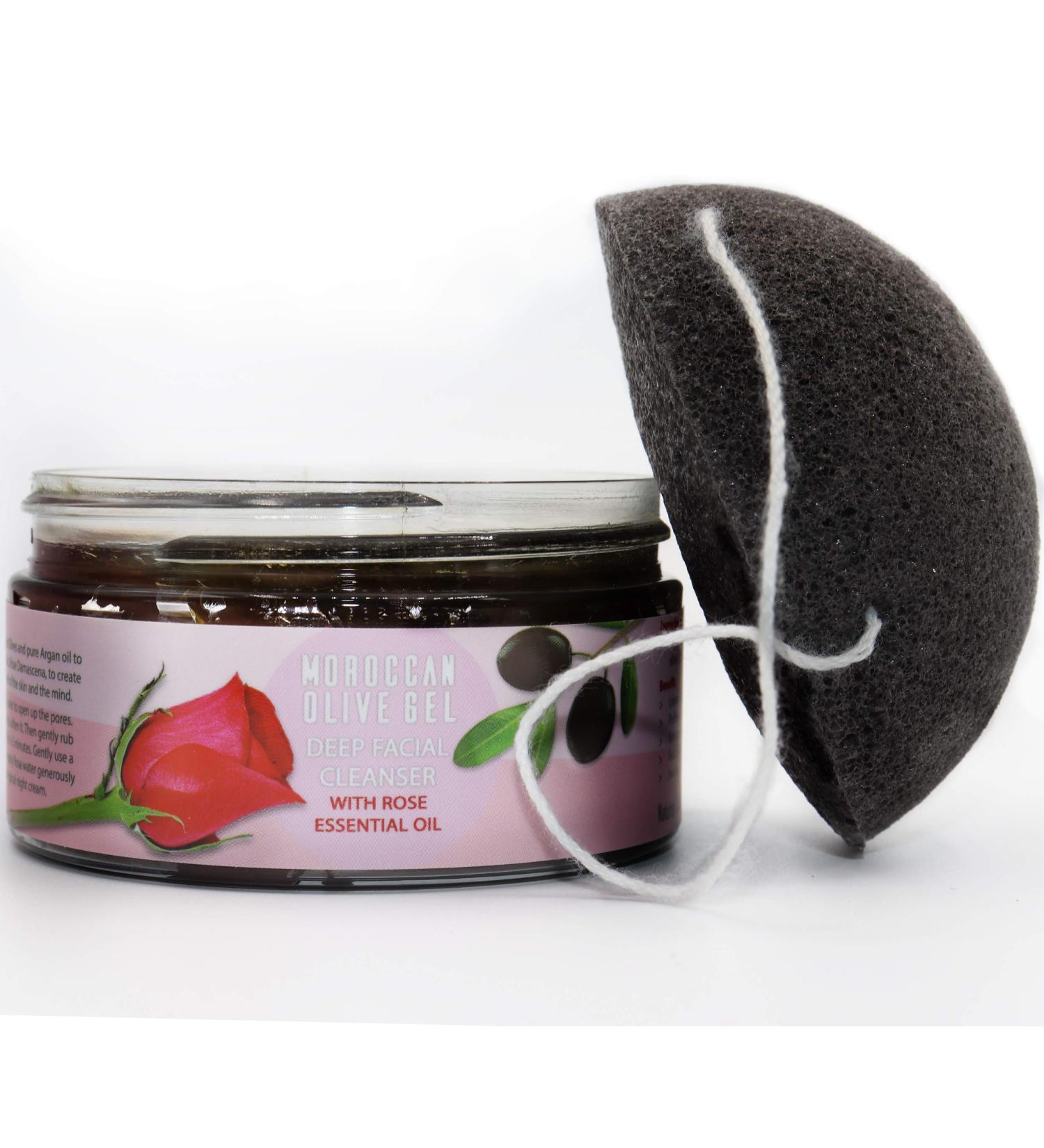 AL HOOR Moroccan Olive Facial Scrub Cleanser With Rose - For Oily Skin Acne Treatment + Konjac Exfoliating Sponge - Buy Online on GoSupps.com