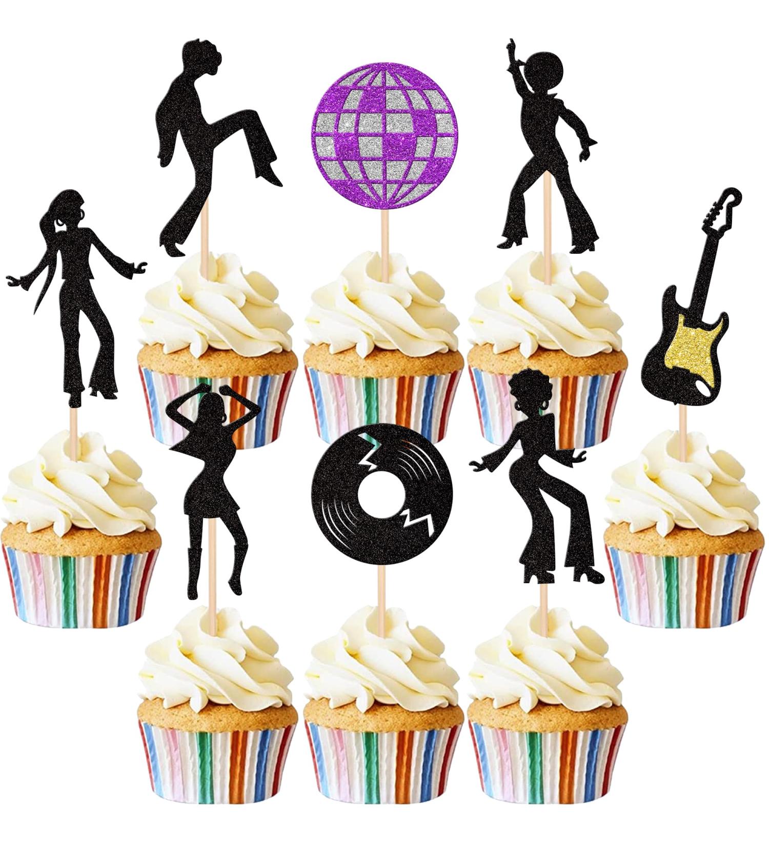 Rsstarxi 24 Pack 70's Disco Dancing Cupcake Toppers Glitter 80's Disco Dancer Cupcake Picks 70's 80's Disco Cake Decorations for Music Ball Disco Theme Wedding Birthday Party Decorations Design 1 - Buy Online on GoSupps.com