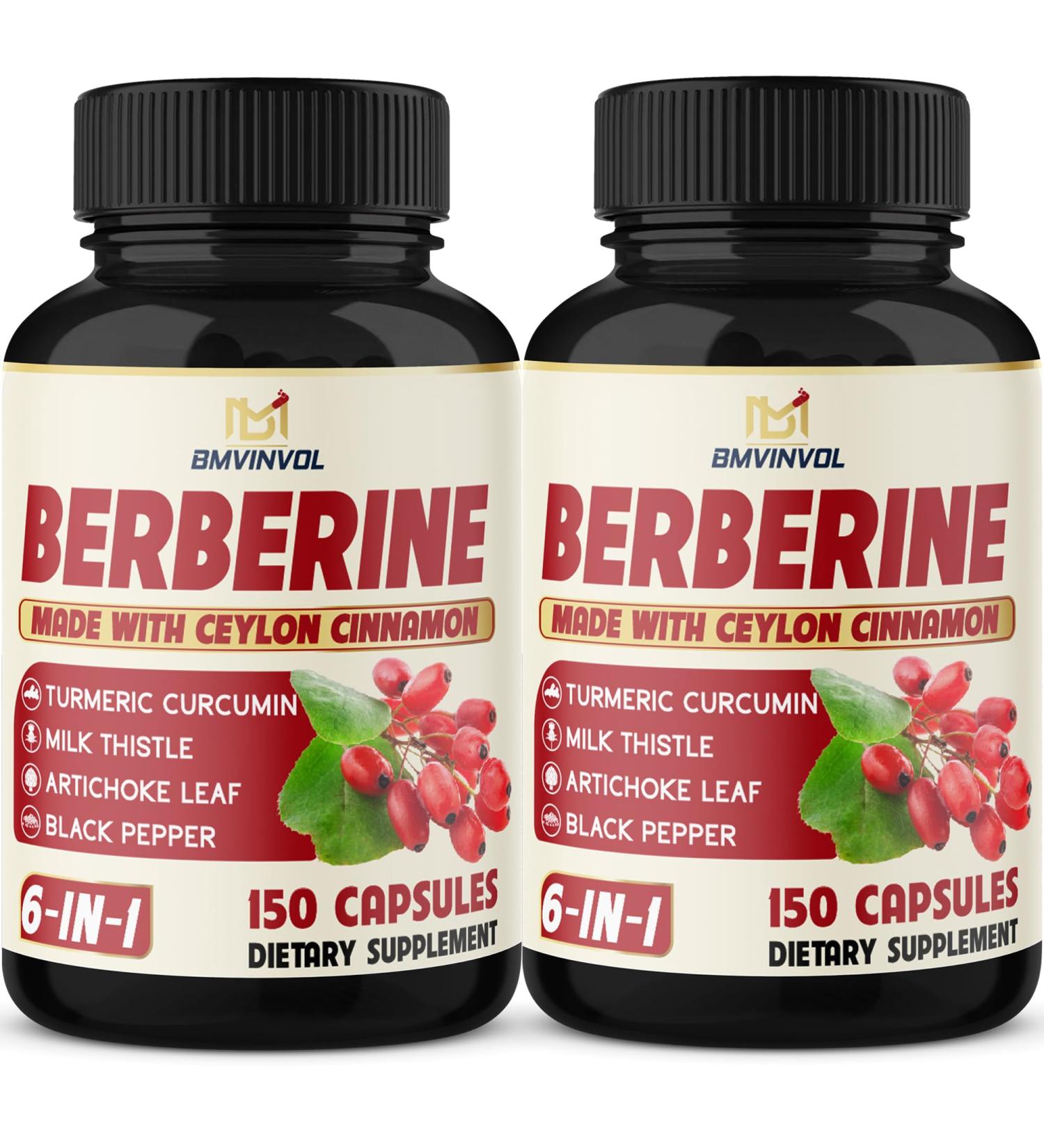 2 Pack Berberine HCl- Plus Ceylon Cinnamon Turmeric Milk Thistle Artichoke Black Pepper Berberine HCI Root Supplements Pills - Immune System - Buy Online on GoSupps.com