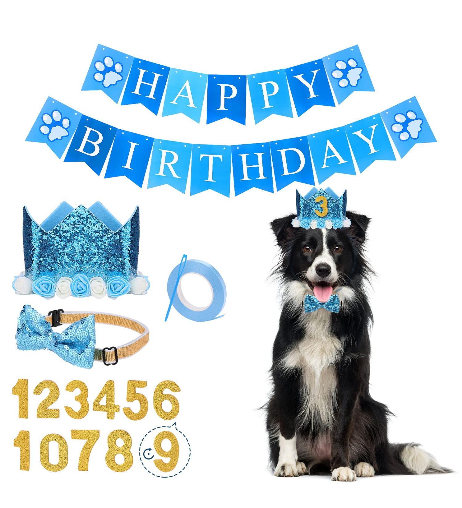 Dog Birthday Party Accessories - Bling Birthday Crown & Decorations Set for Dogs & Cats - Happy Birthday Banner & Party Supplies - Buy Online on GoSupps.com