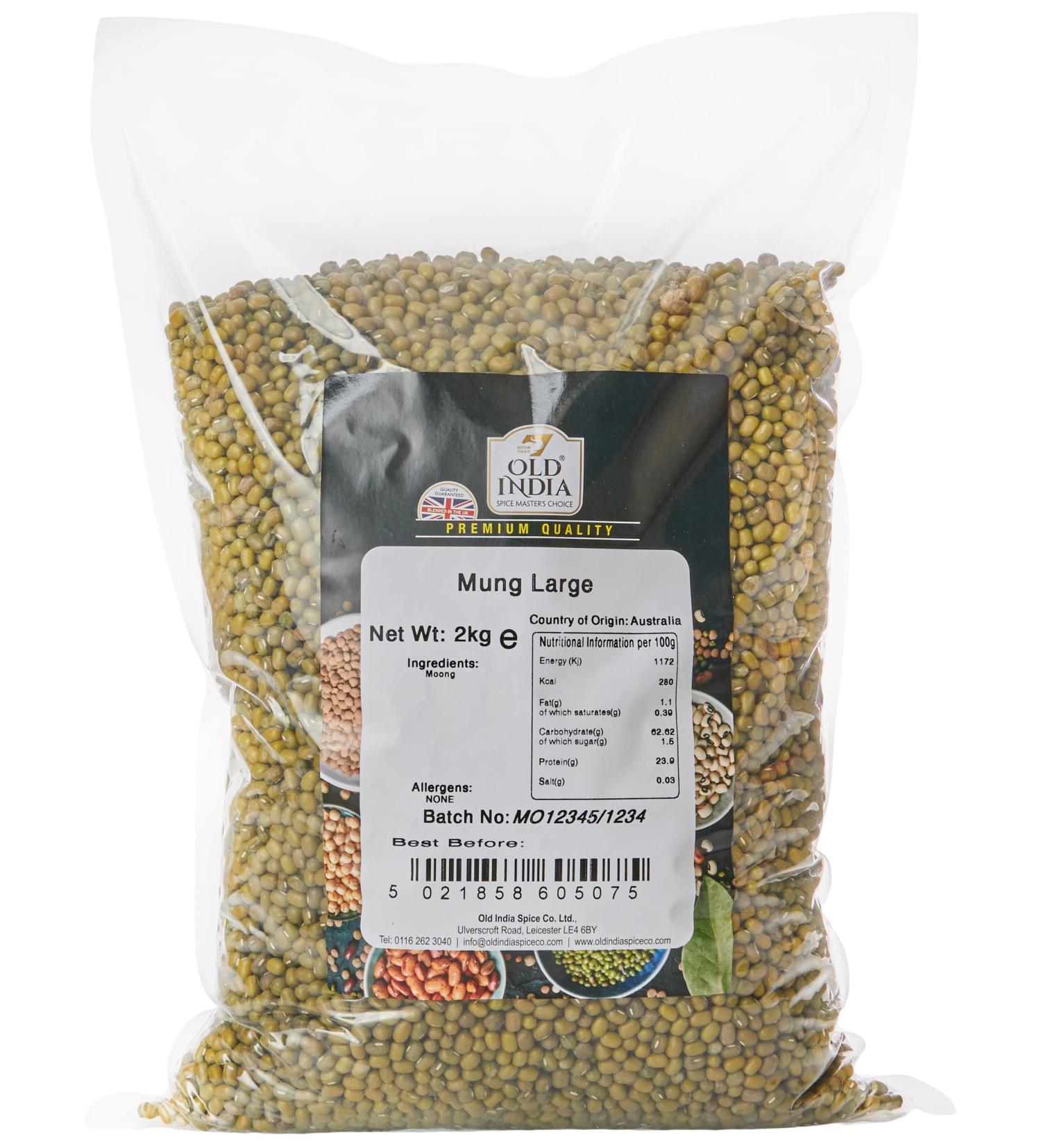 Old India Mung Large 2kg - Premium Quality Mung Beans for Cooking and Sprouting - Buy Online on GoSupps.com