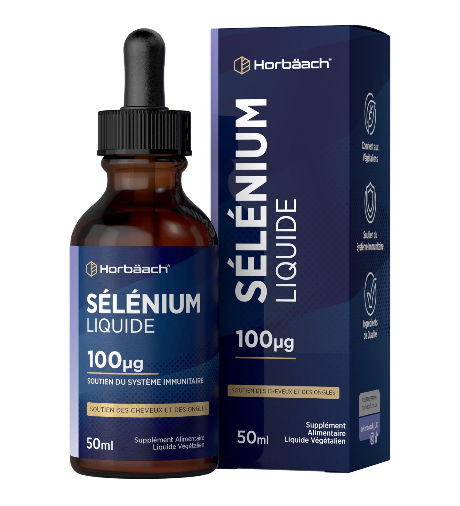 Selenium 100ug | 50ml Liquide V gane | S l nite de Sodium Haute Concentration | Selenium Liquid Drops | Horbaach - Buy Online on GoSupps.com