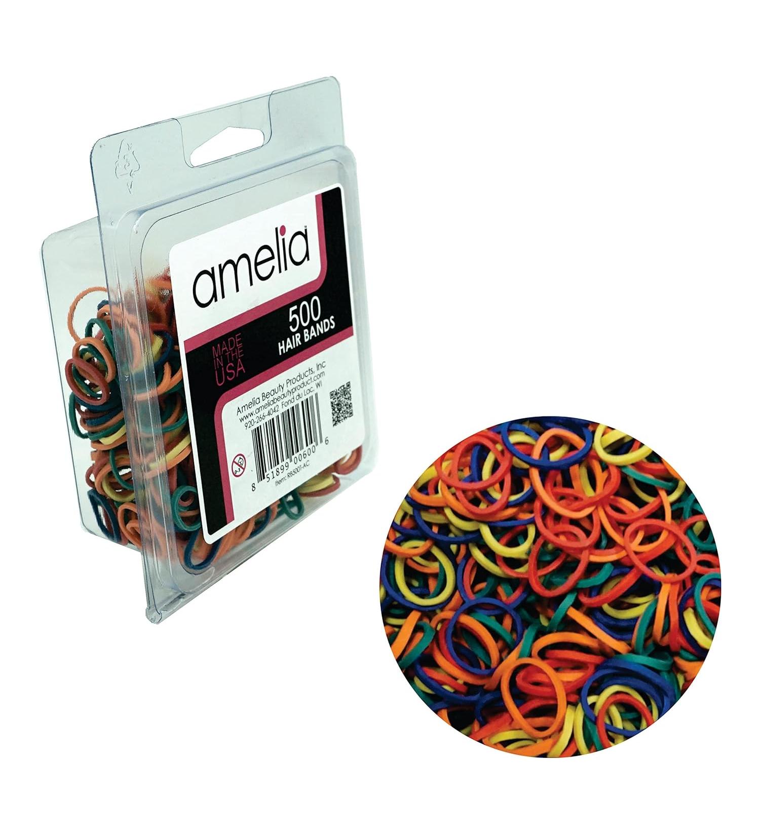 Amelia Beauty Rubber Bands Premium US Made Rubber Hair Ties Ideal for Ponytails Convenient Re-closable Container 500 Count - Rainbow Mix - Buy Online on GoSupps.com