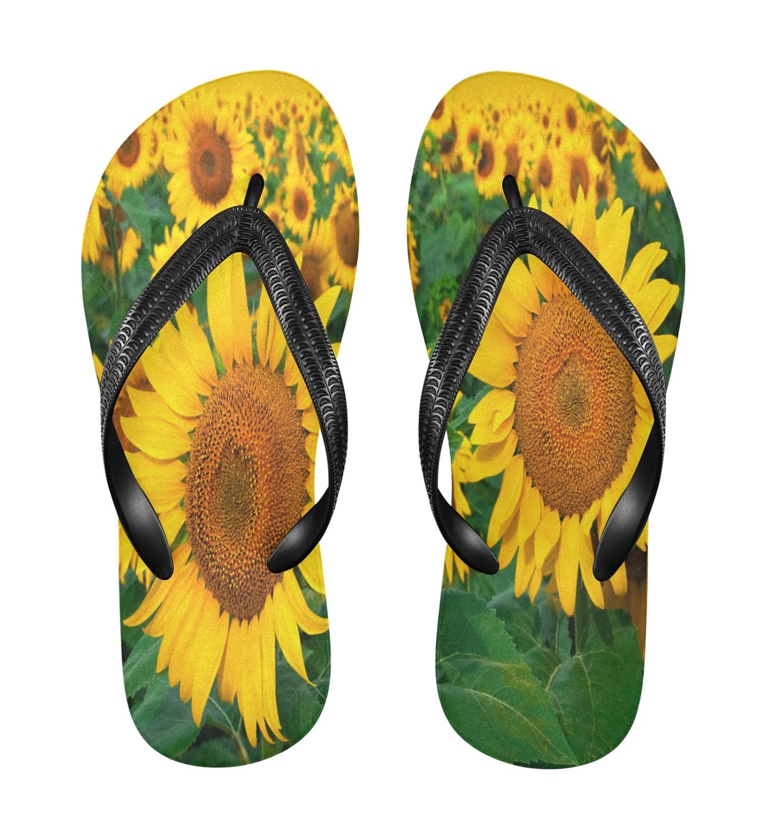 Mnsruu Floral Sunflower Flip Flops - XL Comfortable Footwear for Home Hotel Spa & Travel | Unisex Design - Buy Online on GoSupps.com
