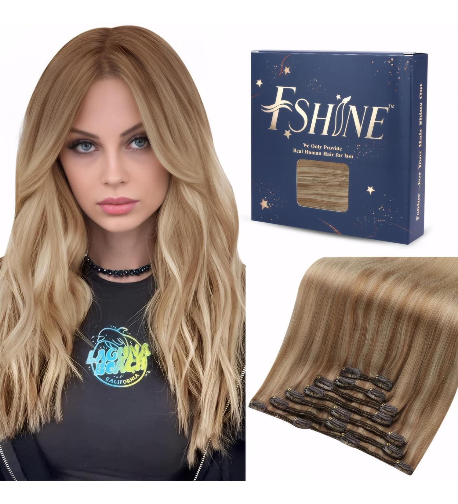 Buy FSHINE Clip-In Real Hair Extensions - Light Blonde to Ash Blonde 35cm 120g 7 Pieces - Premium Remy Hair Smooth Finish - Buy Online on GoSupps.com