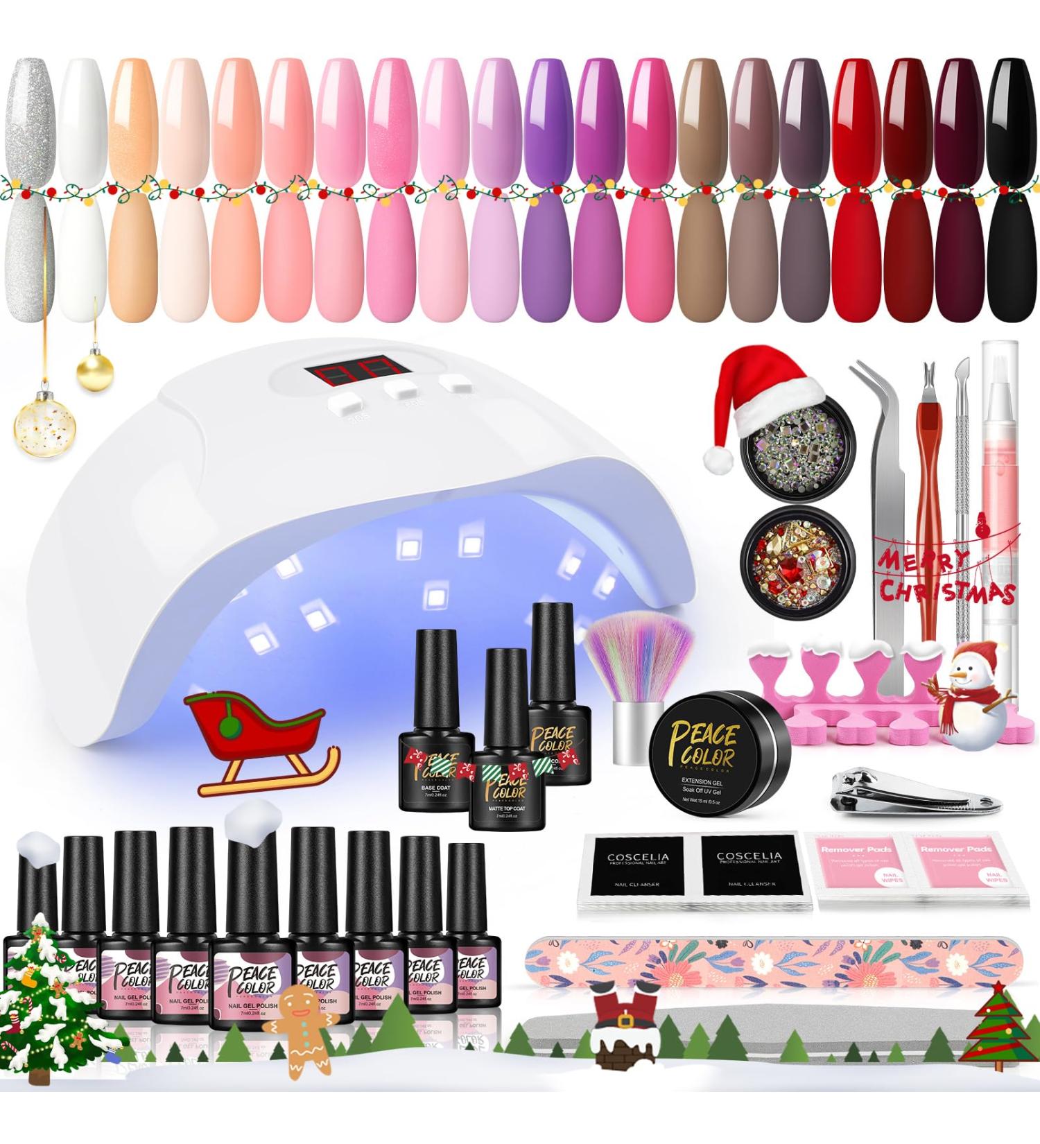 PEACECOLOR Gel Nail Kit with 36W Lamp - 20 Color Starter Set with Glossy & Matte Top Coats - Manicure Tools for DIY at Home - Buy Online on GoSupps.com