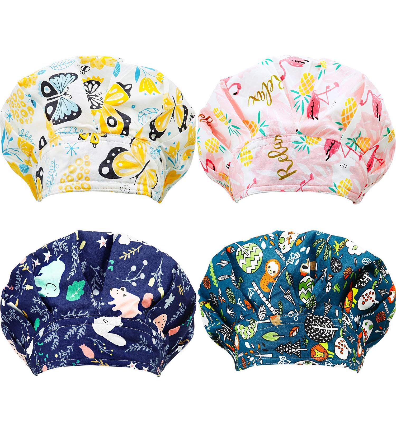 SATINIOR Adjustable Cotton Bouffant Cap Set | Elastic Head Hair Covers for Men and Women, Summer Animal Pattern | 4 Pieces, Multicolored, Medium - Buy Online on GoSupps.com