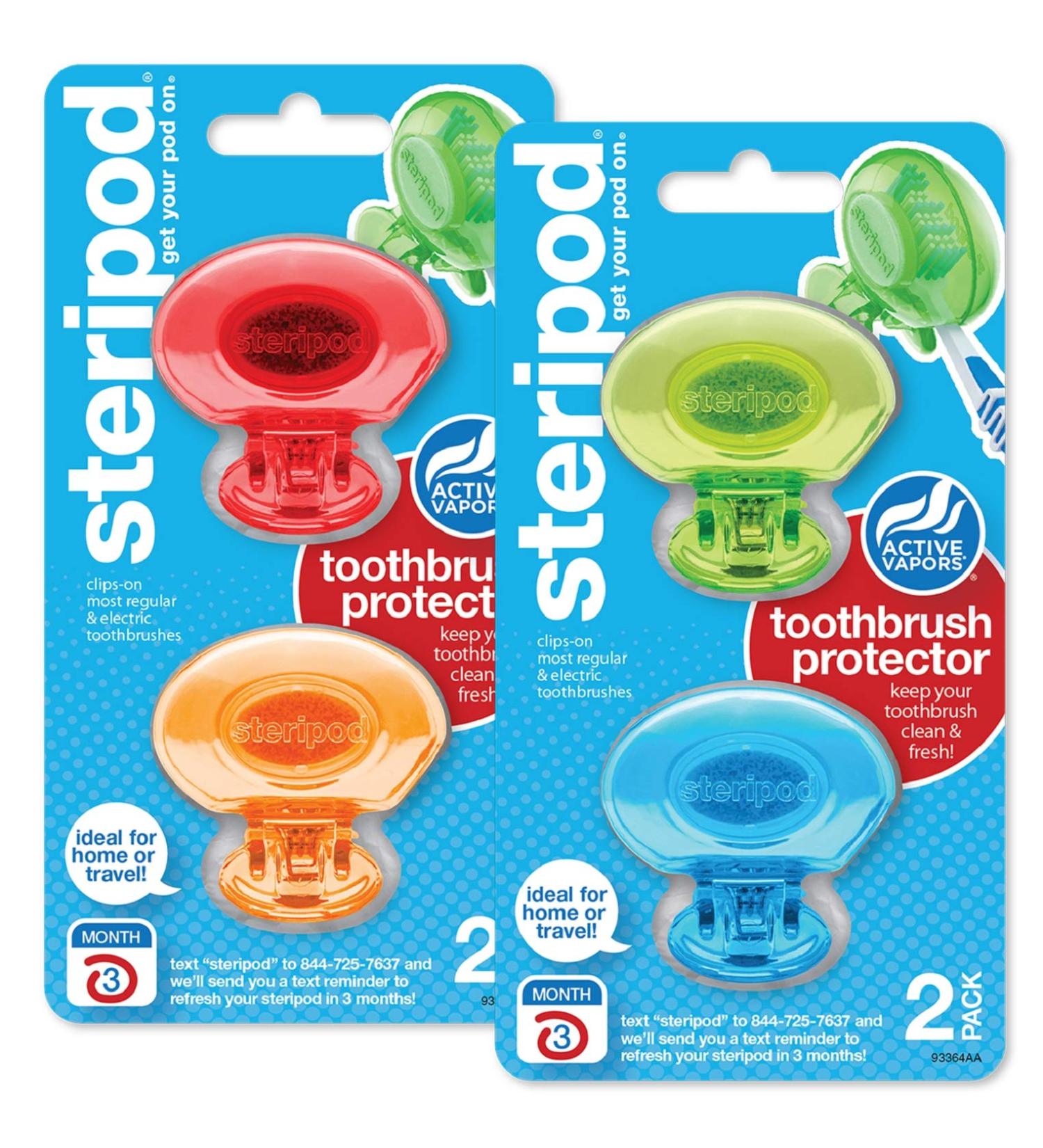 Steripod Clip-On Toothbrush Protector - 4 Count (Blue, Green, Red, Orange) - Ultimate Hygiene Solution - Buy Online on GoSupps.com