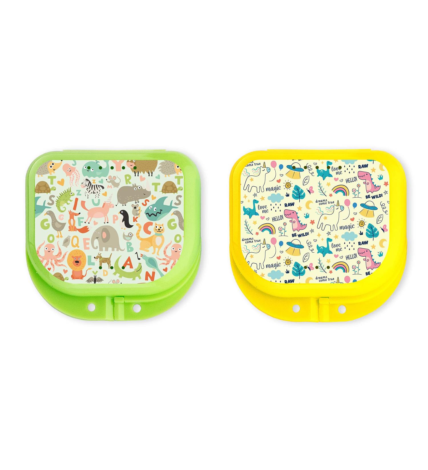 Cute Retainer Holder Case 2 Pack | Funny Cartoon Night Guard Case with Animals and Dinosaurs Patterns | Green Yellow Aligner Case - Buy Online on GoSupps.com