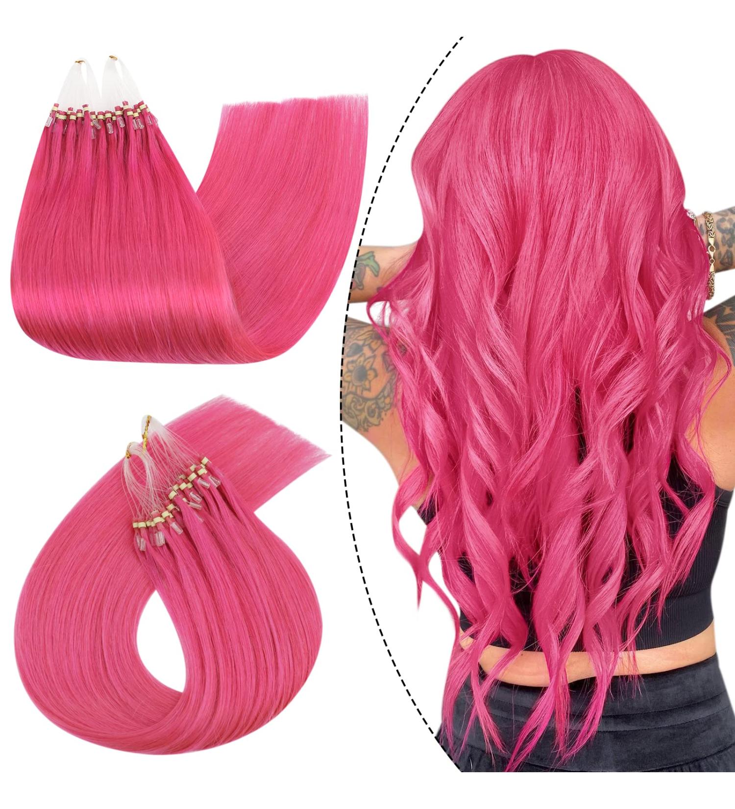 Ugeat 55cm Microring Extensions - Real Pink Remy Hair 25g Hot Pink Highlights - Buy Online on GoSupps.com