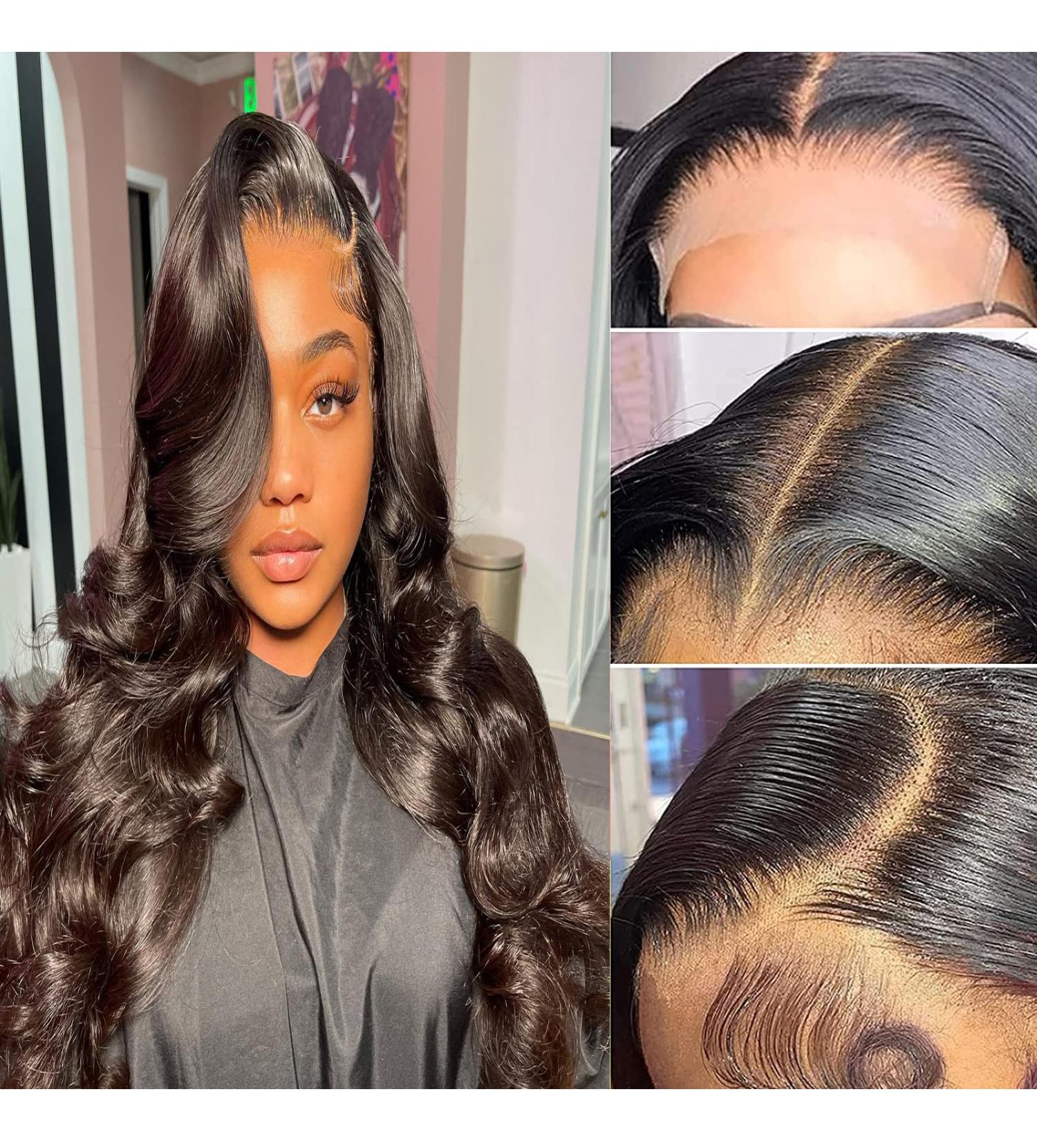 Aaliweya 5x5 HD Lace Closure Human Hair Wig Body Wave 22 inch - Natural Black - Pre Plucked with Baby Hair - 150% Density - Buy Online on GoSupps.com