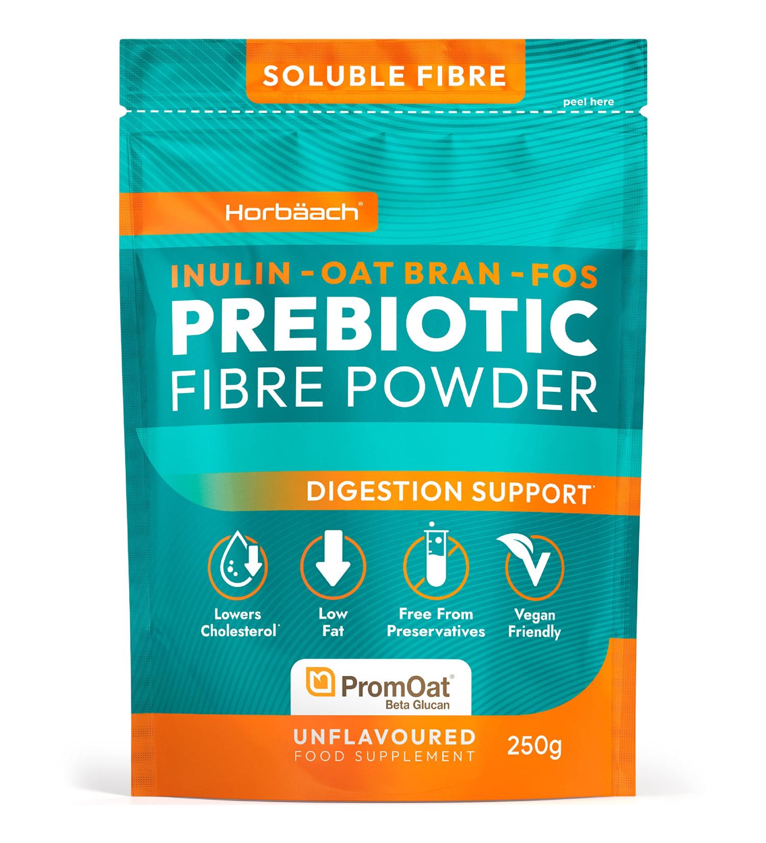 Prebiotic Fibre Supplement 250g | Gut Health Support Vegan Powder | FOS Inulin & Oat Bran Beta Glucans | Horbaach - Buy Online on GoSupps.com