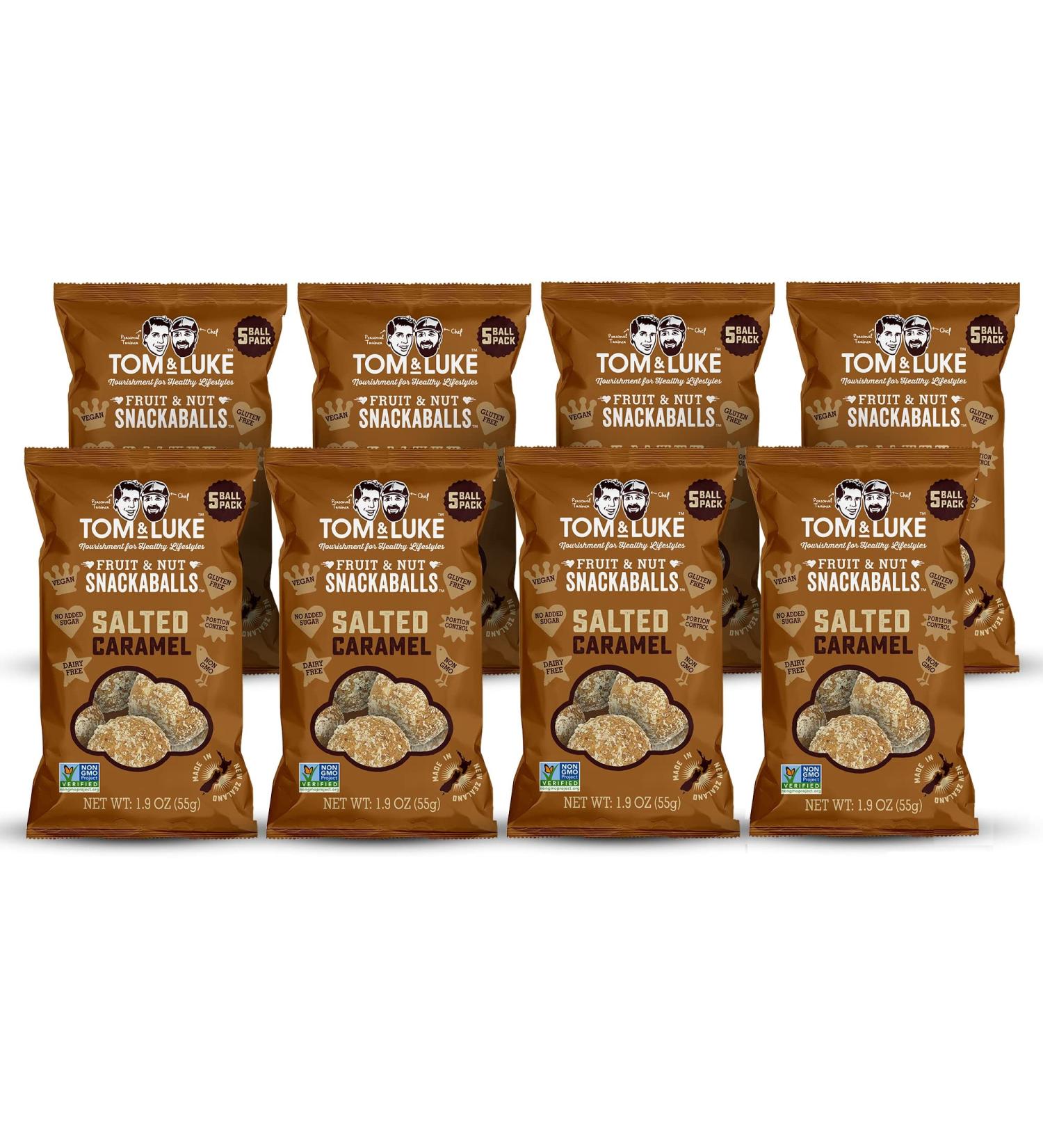Tom & Luke Salted Caramel Snackaballs | Vegan Healthy Snack Alternative | Gluten Free | Dairy Free | No Added Sugar | Non-GMO | 1.9 oz (Pack of 8) - Buy Online on GoSupps.com