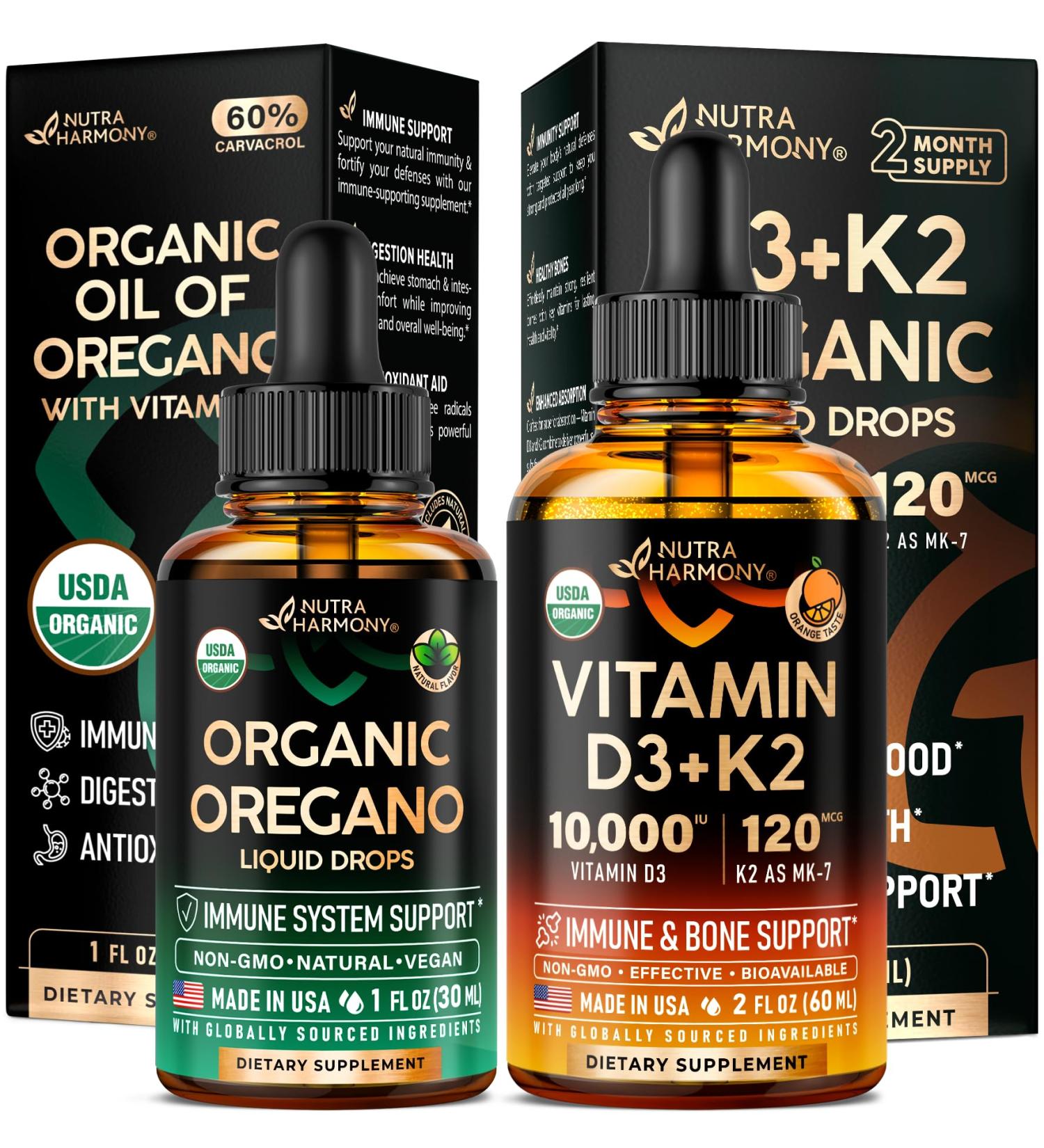 NUTRAHARMONY Organic Oil of Oregano & Vitamin D3 K2 Drops