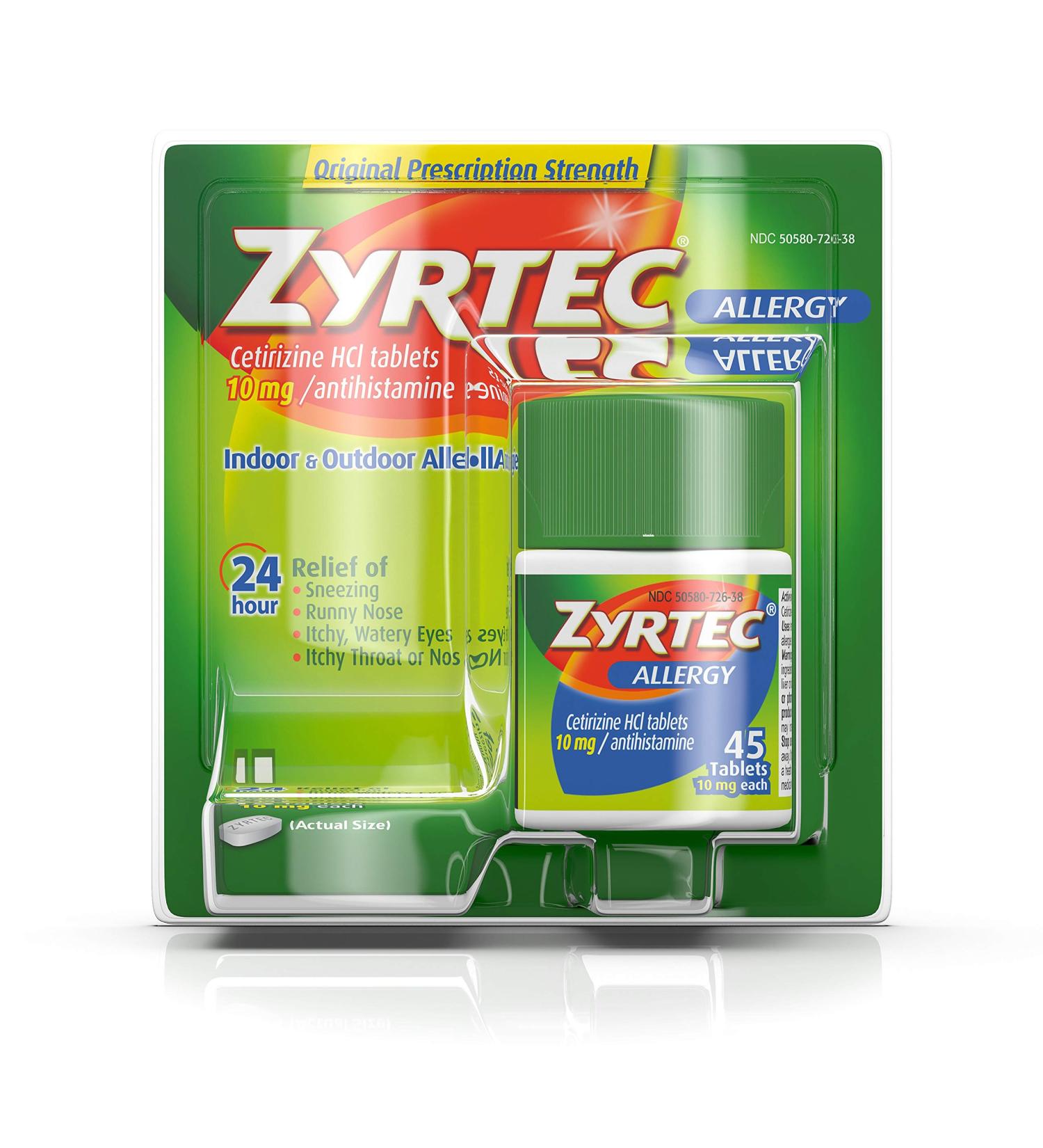 Zyrtec 24 Hour Allergy Relief Tablets 10 mg - 45 ct | Cetirizine HCl Antihistamine Medicine - Buy Online on GoSupps.com