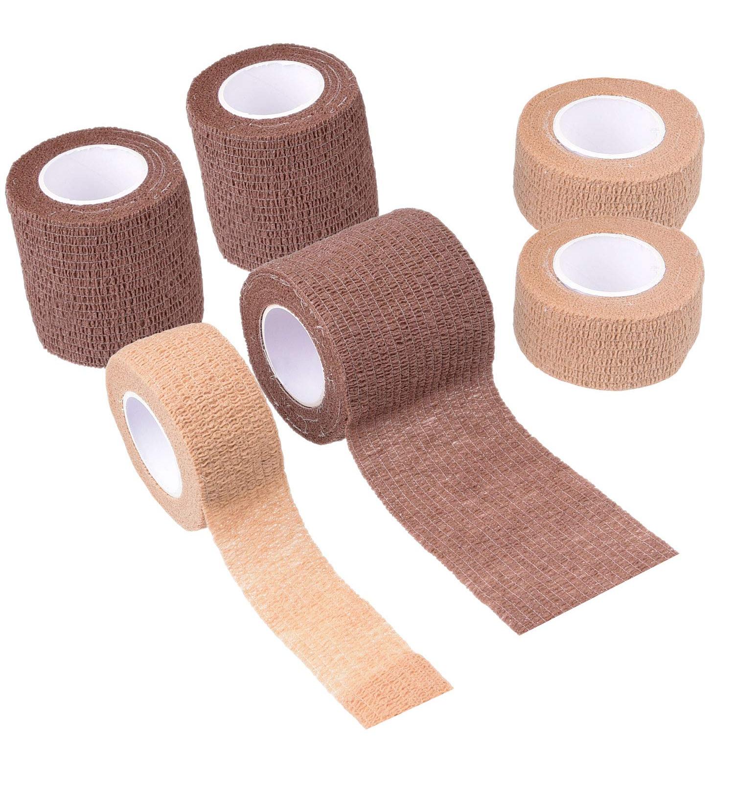 Self Adhering Bandage - Sport Injury Wrap Tape (Pack of 6) | Elastic Water Repellent & Breathable Muscle Support | Non-Stick Easy to Apply & Tear | Light & Brown Skin Options Available - Buy Online on GoSupps.com