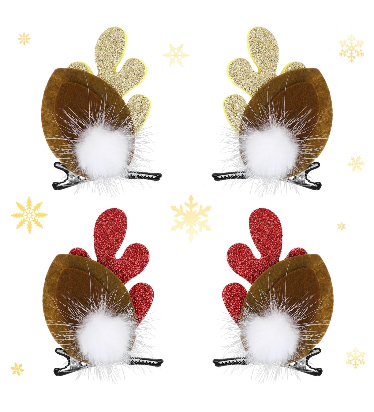 2 Pairs Christmas Hair Clip - Christmas Reindeer Antlers Headdress Cute Reindeer Antlers Ears Hairpins Christmas Party Hair Accessories for Girls Women - Buy Online on GoSupps.com