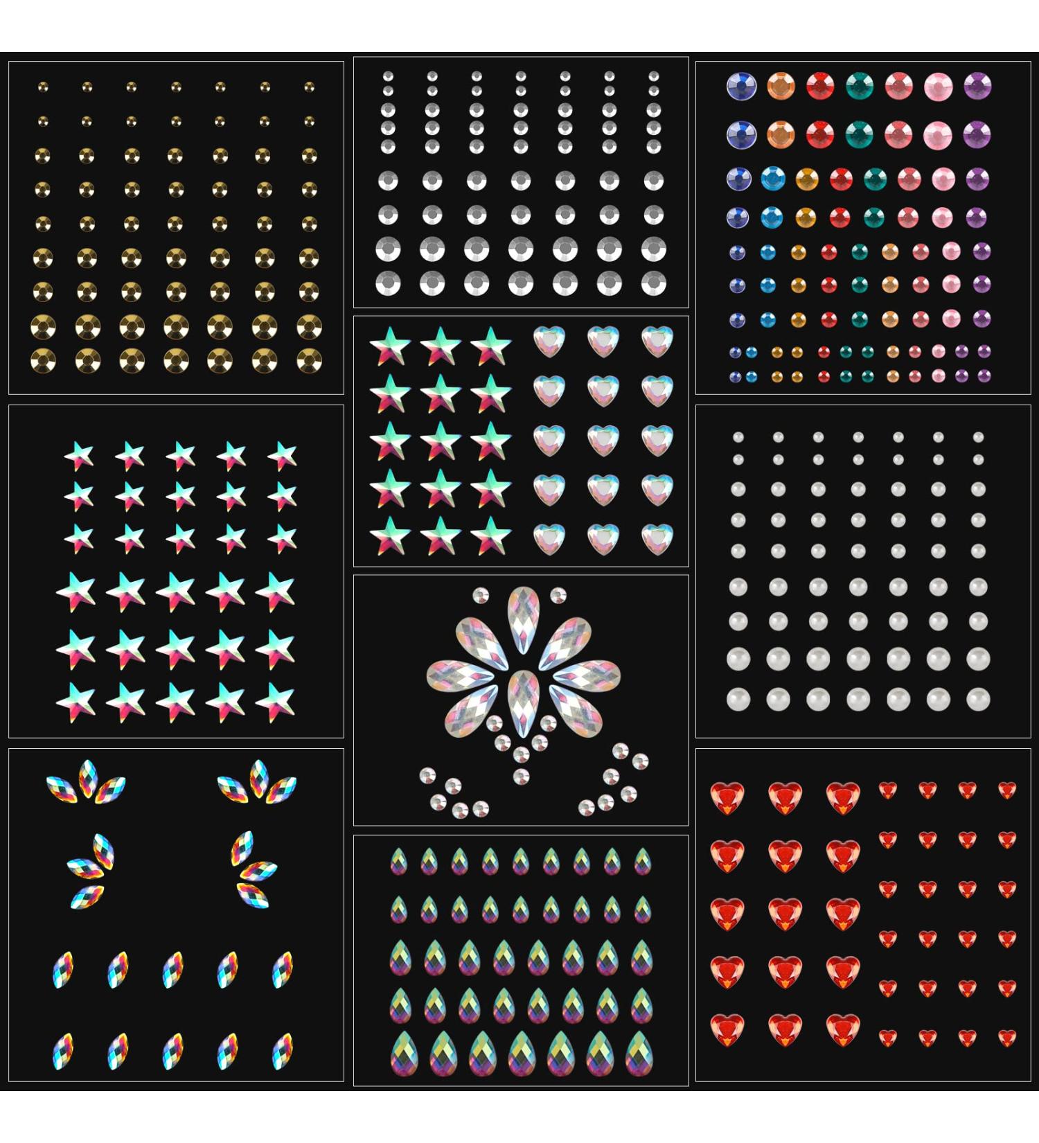 ZLXIN 10 Sheets Self Adhesive Rhinestone Stickers - Starlight Style Face Gems for Women, Festival Accessory and Nail Art Decorations - Buy Online on GoSupps.com