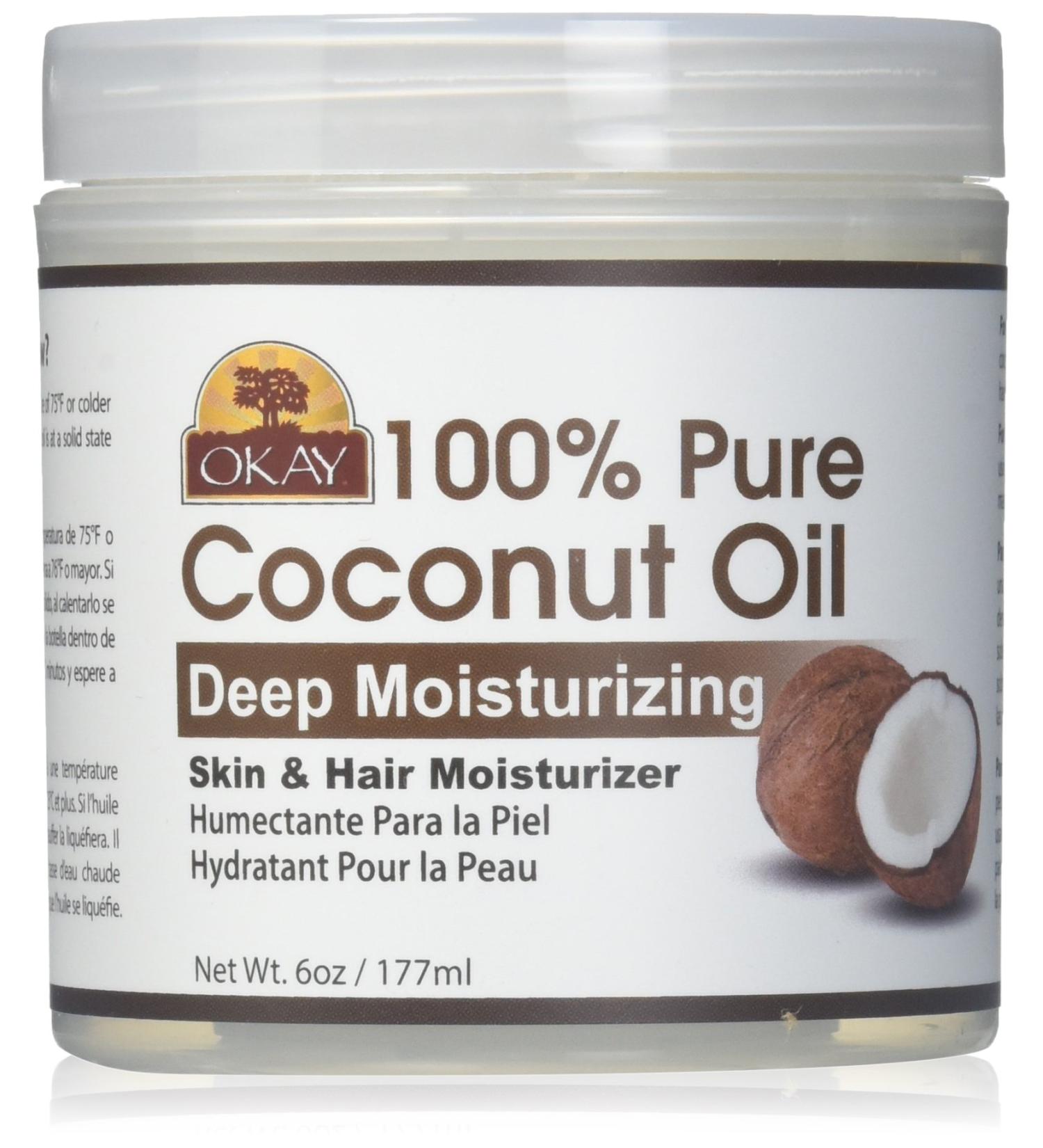 OKAY 100% Pure Coconut Oil Deep Moisturizing | Prevents Dryness & Flaking Of Skin | Softens Hair & Conditions Scalp | Great Moisturizer | For All Hair Textures And All Skin Types 6 Ounce Coconut 6.02 Fl Oz (Pack of 1)