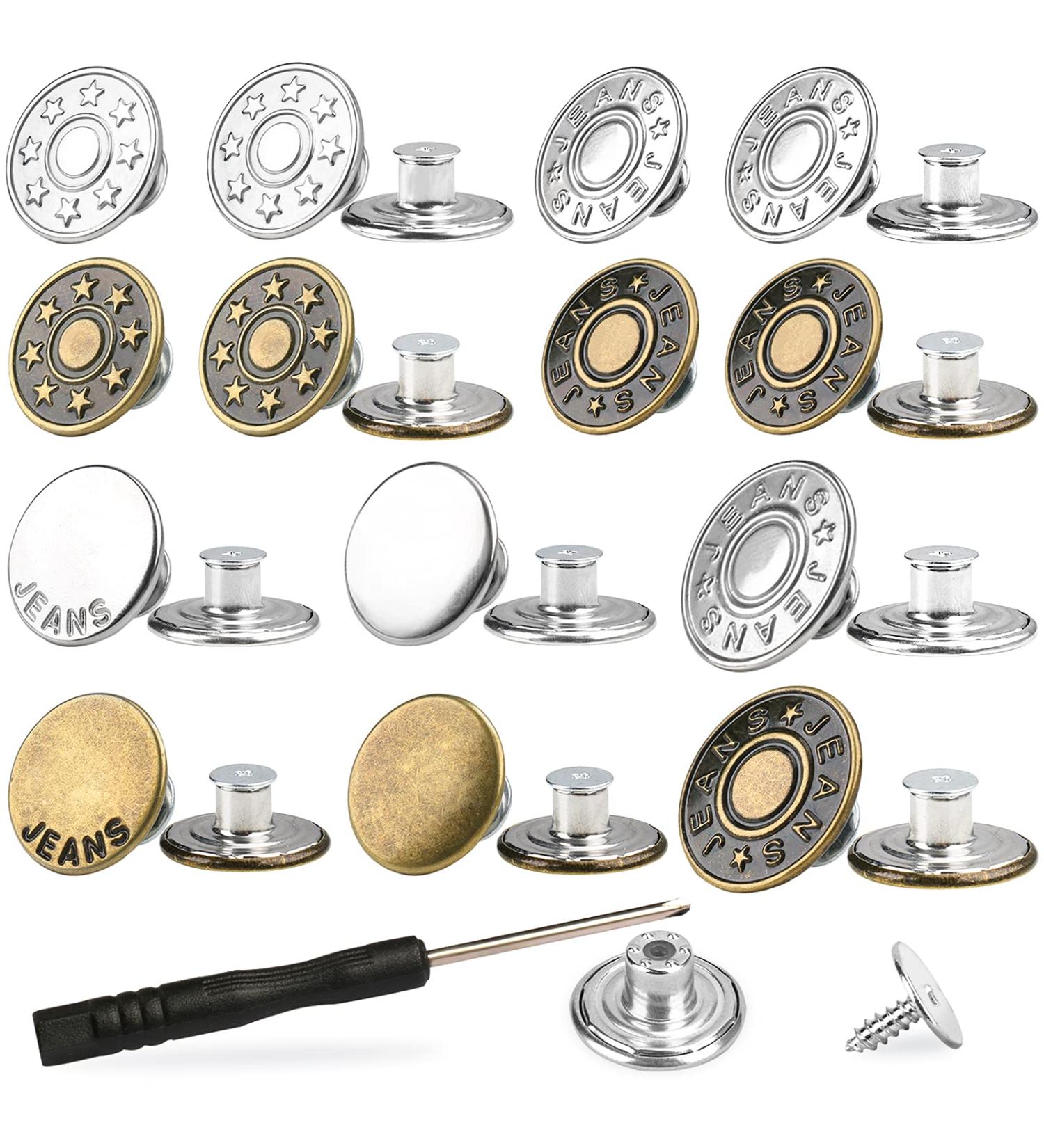 YUANHANG Jeans Button Replacement Set - 24 Metal Buttons for Pants - Instant Waist Size Adjustment - No Sew Needed - Buy Online on GoSupps.com