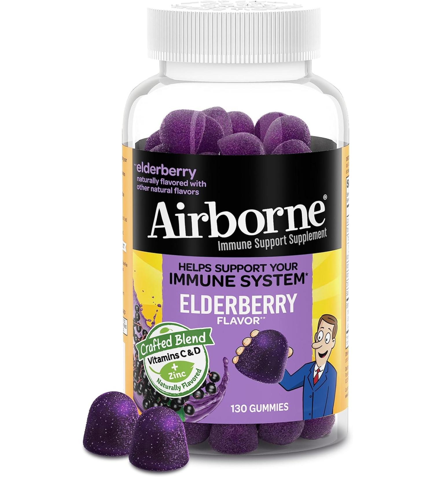 Airborne Elderberry & Zinc Gummies - 130 Count | Immune Support Vitamins - Buy Online on GoSupps.com