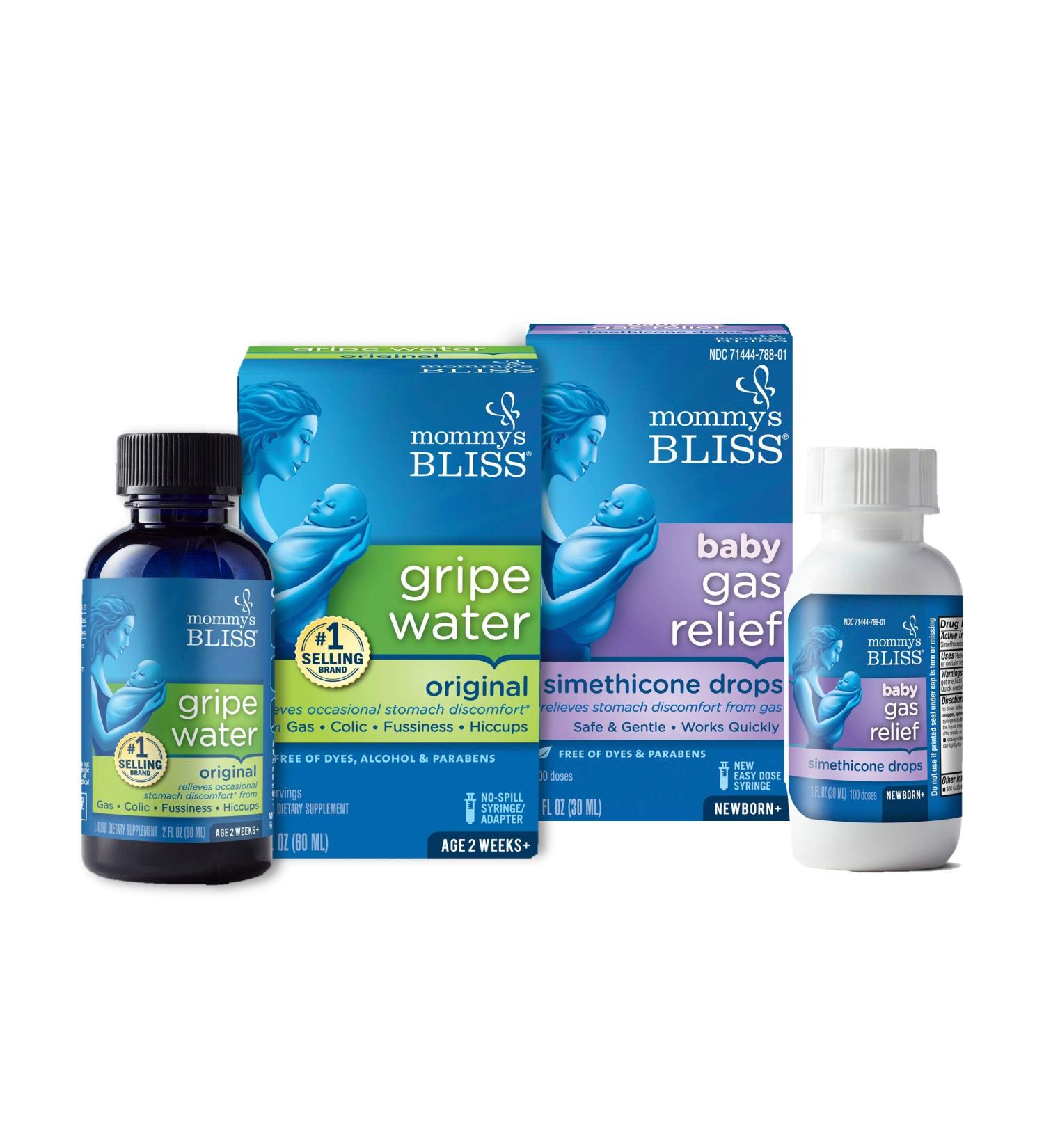 Mommy's Bliss Gripe Water & Gas Relief Combo Pack - 3 Fl Oz for Baby Gas, Colic, Hiccups & Fussiness - Safe & Gentle Formula - Buy Online on GoSupps.com