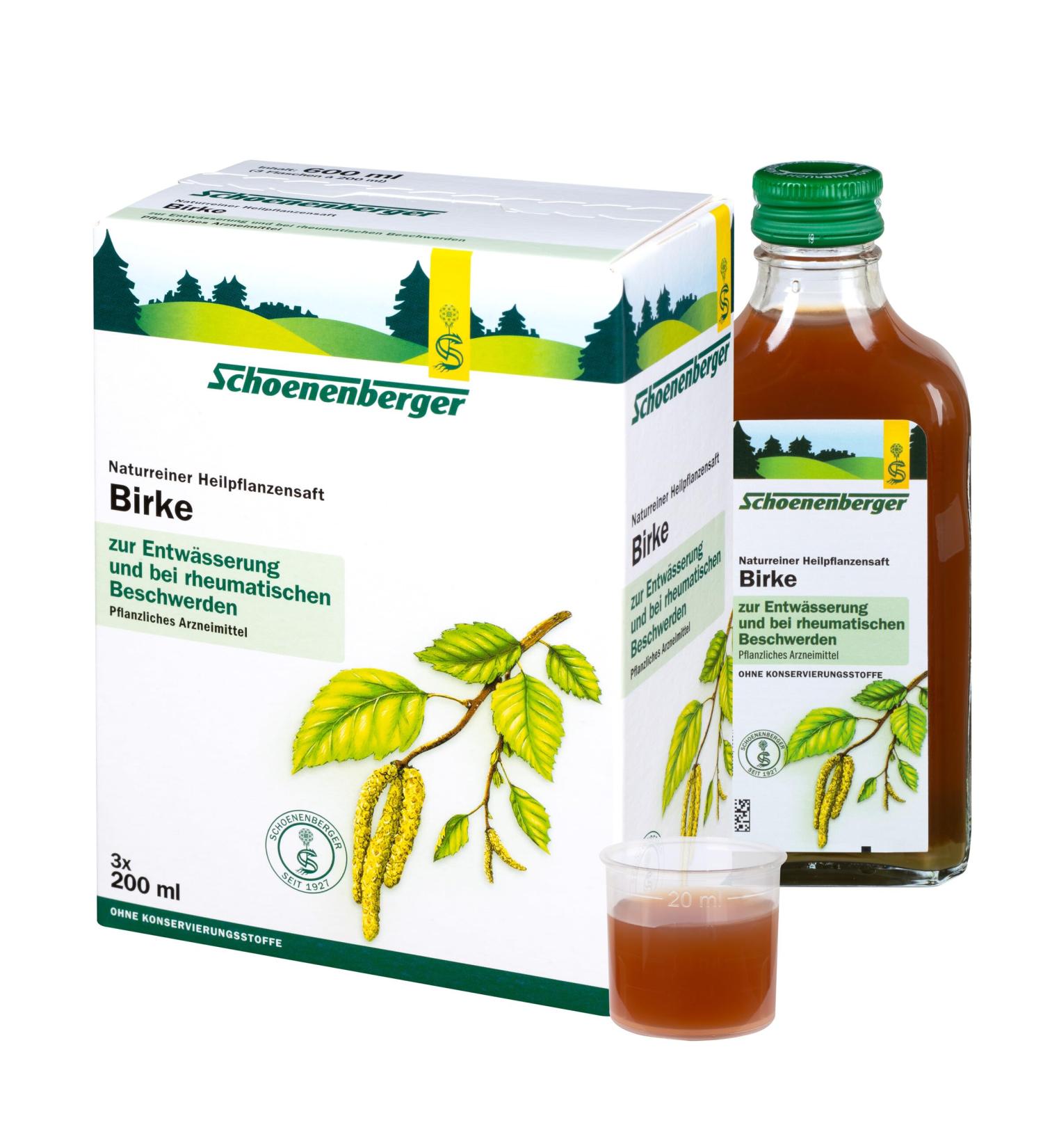 Schoenenberger Birch Medicinal Plant Juice - 3x200ml Glass Bottles | Natural Relief for Rheumatic Complaints - Free International Shipping - Buy Online on GoSupps.com