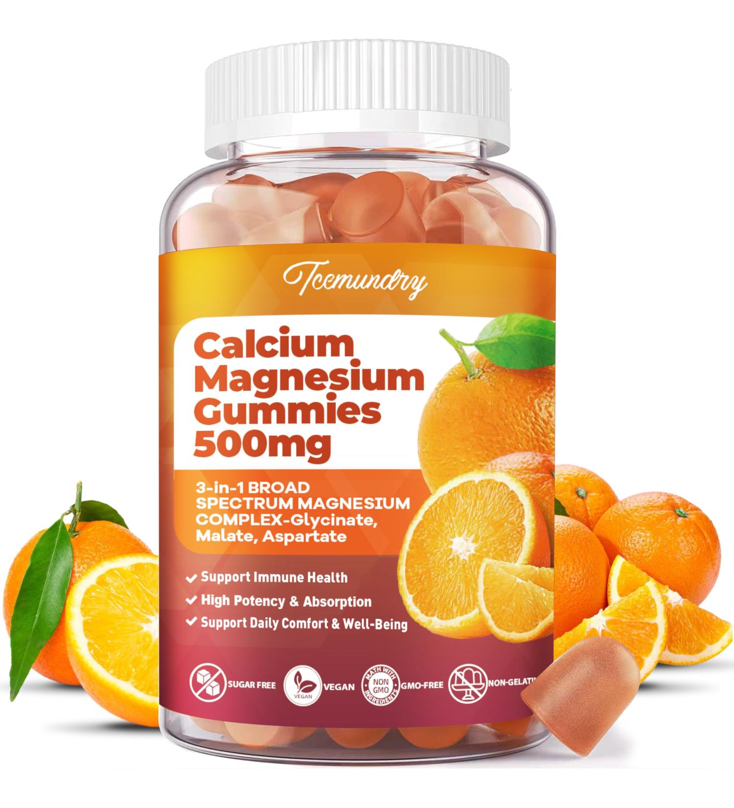 Calcium Magnesium Supplement Gummies for Adults: Calcium Citrate 600 mg with Vitamin D3 & K2 for Women Men - Supports B0ne Strength Better Zzz Muscles Energy & Immune (60 Count) - Buy Online on GoSupps.com