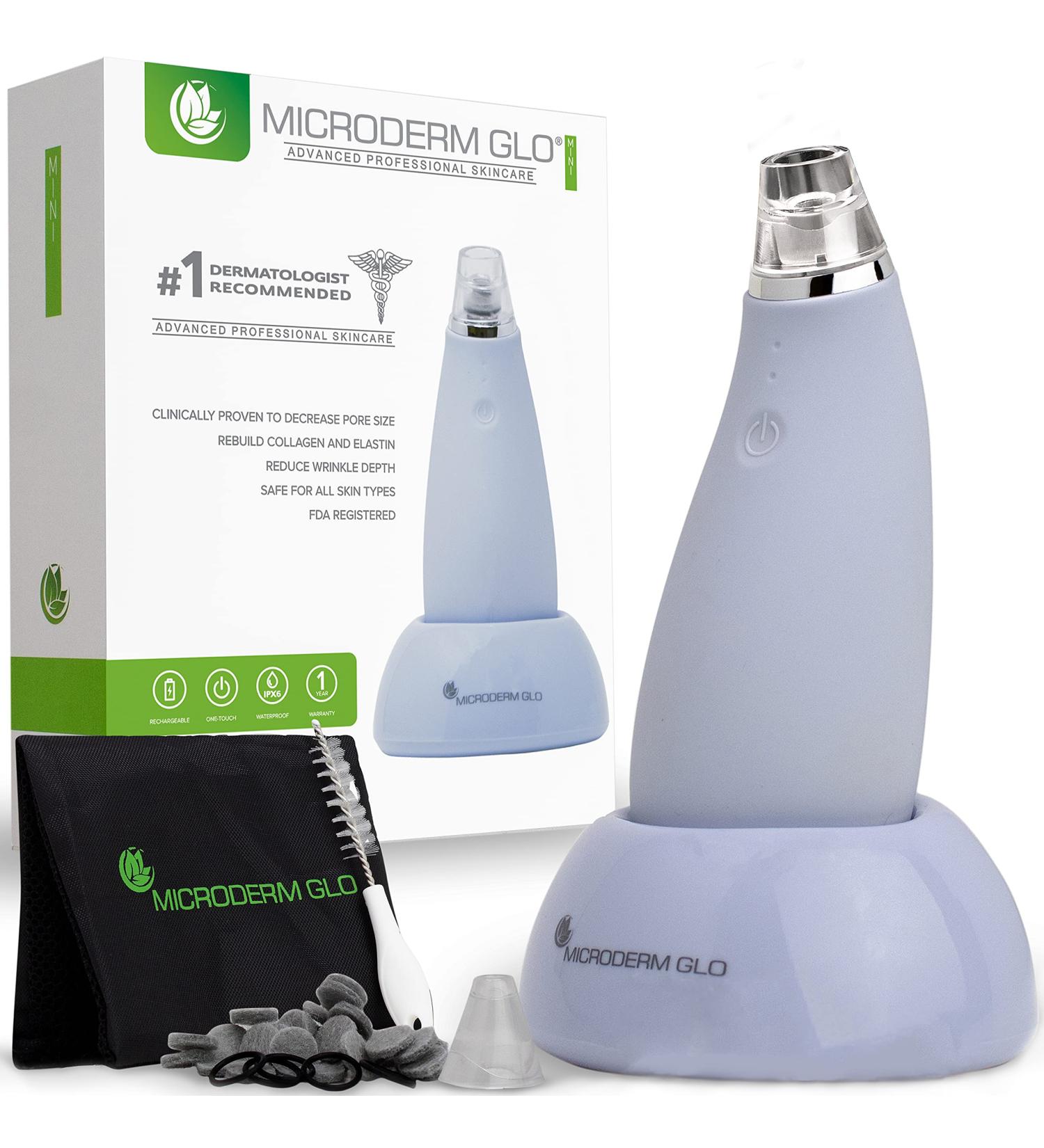 Microderm GLO Mini Blackhead Remover Pore Vacuum with Microdermabrasion Add-On - Advanced Facial Tool for Clear, Youthful Skin - Buy Online on GoSupps.com