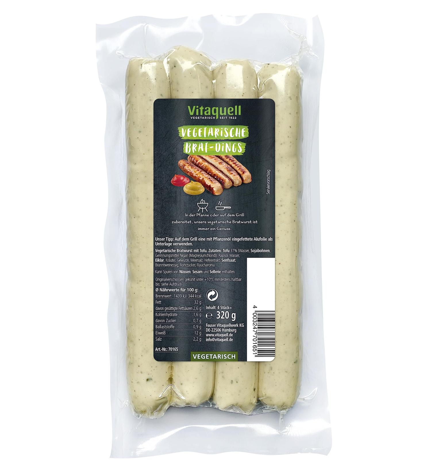 Vitaquell Vegetarian Brat Dings 4 x 80 g for the pan or grill as vegetarian bratwurst