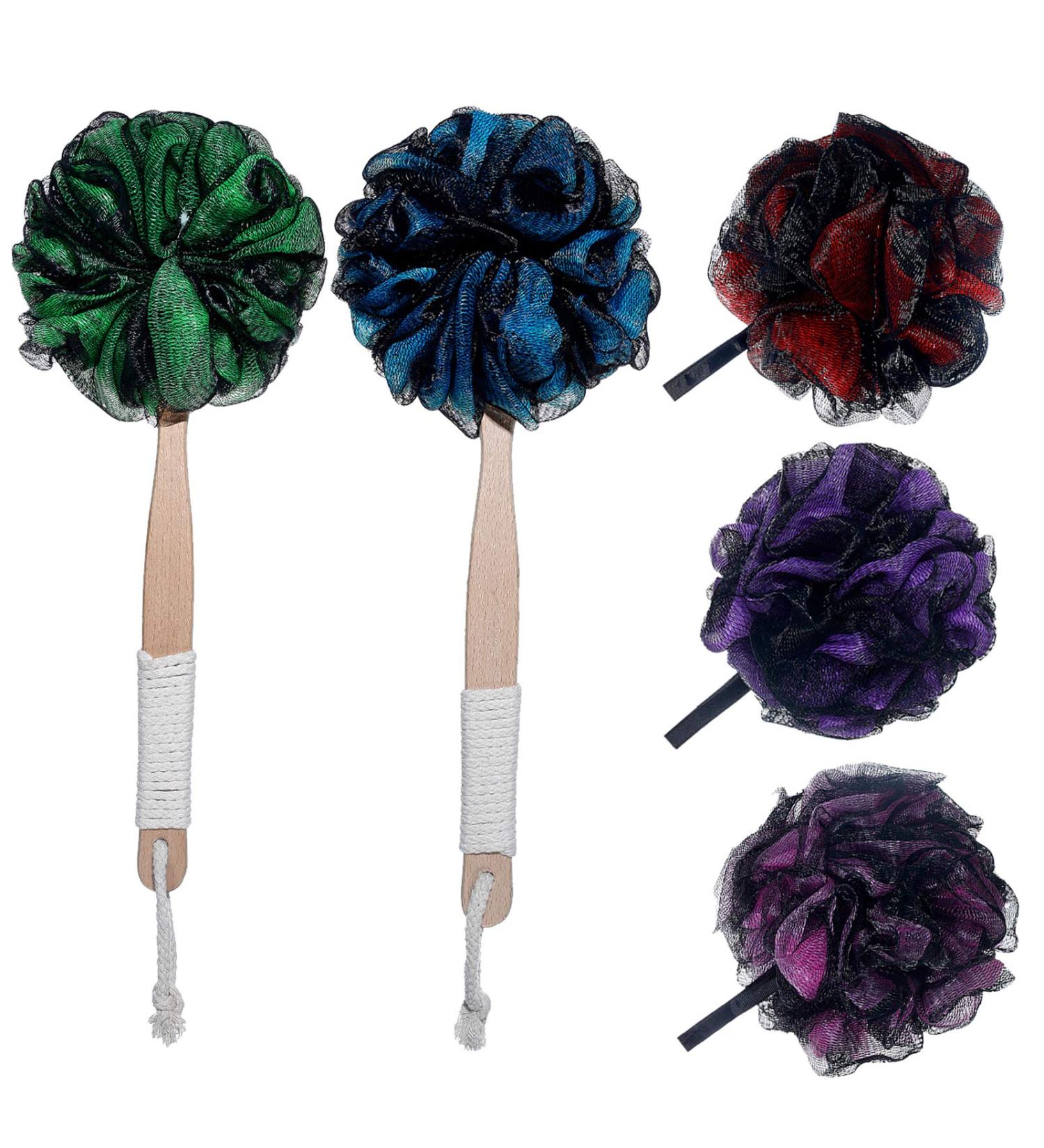 Premium Luffa Back Scrubber with Bamboo Charcoal | Exfoliating Loofah for Men & Women | 2 Long Handle Bath Sponges for Ultimate Shower Experience - Buy Online on GoSupps.com