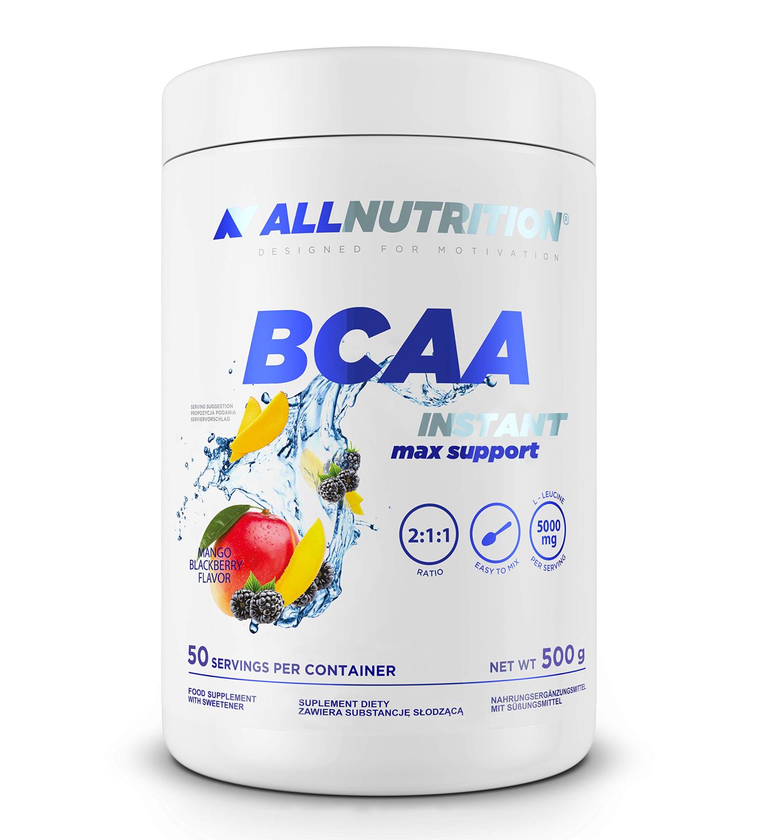 All-Nutrition BCAA Max Support Powder - High-Dose Amino Complex (Mango-Blackberry 500g) | Soluble BCAA Glutamine Leucine & Taurine for Optimal Performance - International Shipping Available - Buy Online on GoSupps.com