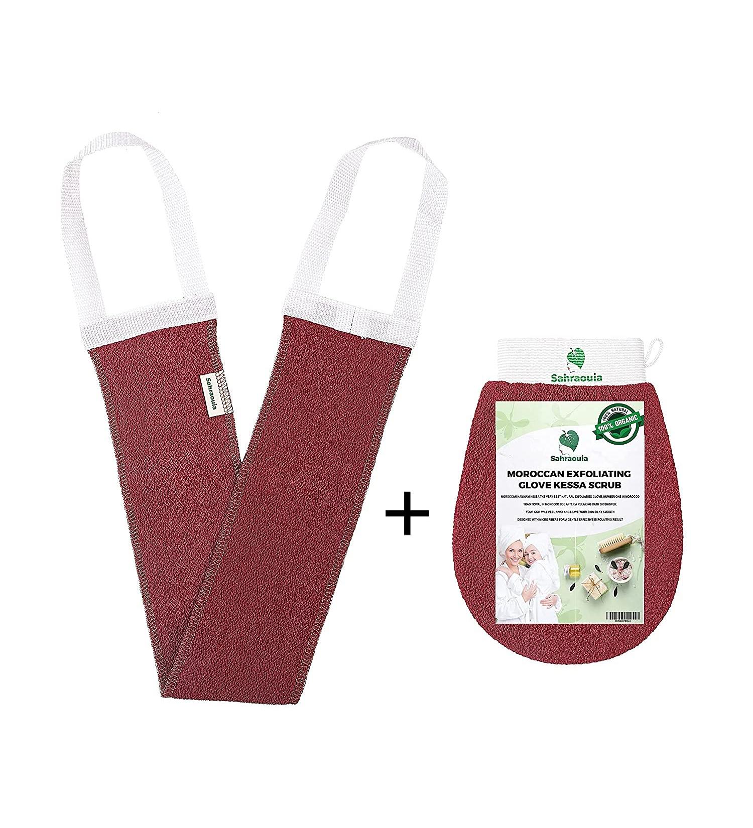SAHRAOUIA Exfoliating Glove & Back Scrubber Set - Viscose Dead Skin Scrubbers for Men/Women - Moroccan Body Scrub Kit for Smooth Skin - Buy Online on GoSupps.com