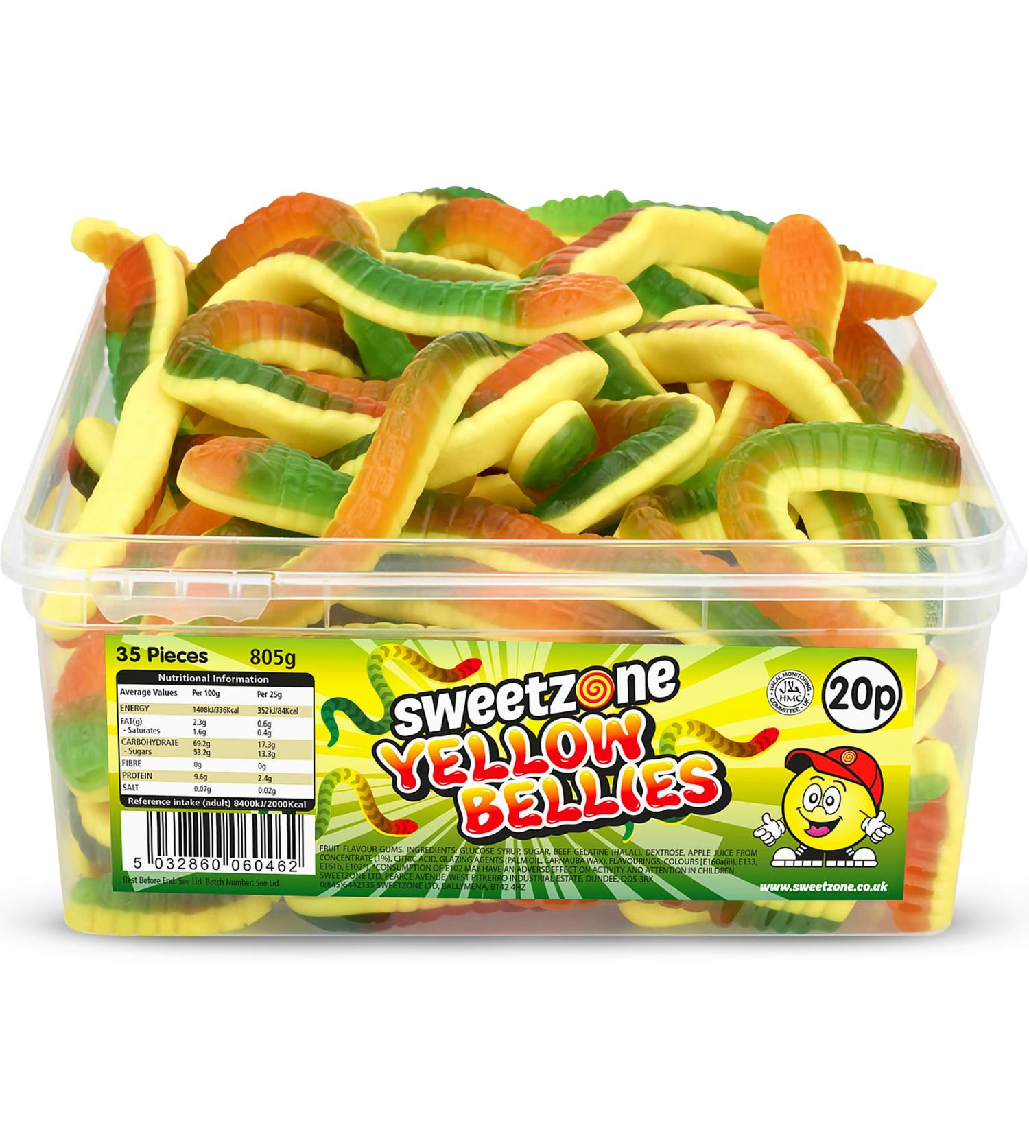 Sweetzone Yellow Belly Snakes Tub Filled With Gummy Snakes Snacks Fun For The Entire Family | 742g of Yellow Bellies Halal Jelly Sweets | Experience The Taste of a Mixed Fruit Yellow Belly Treat - Buy Online on GoSupps.com