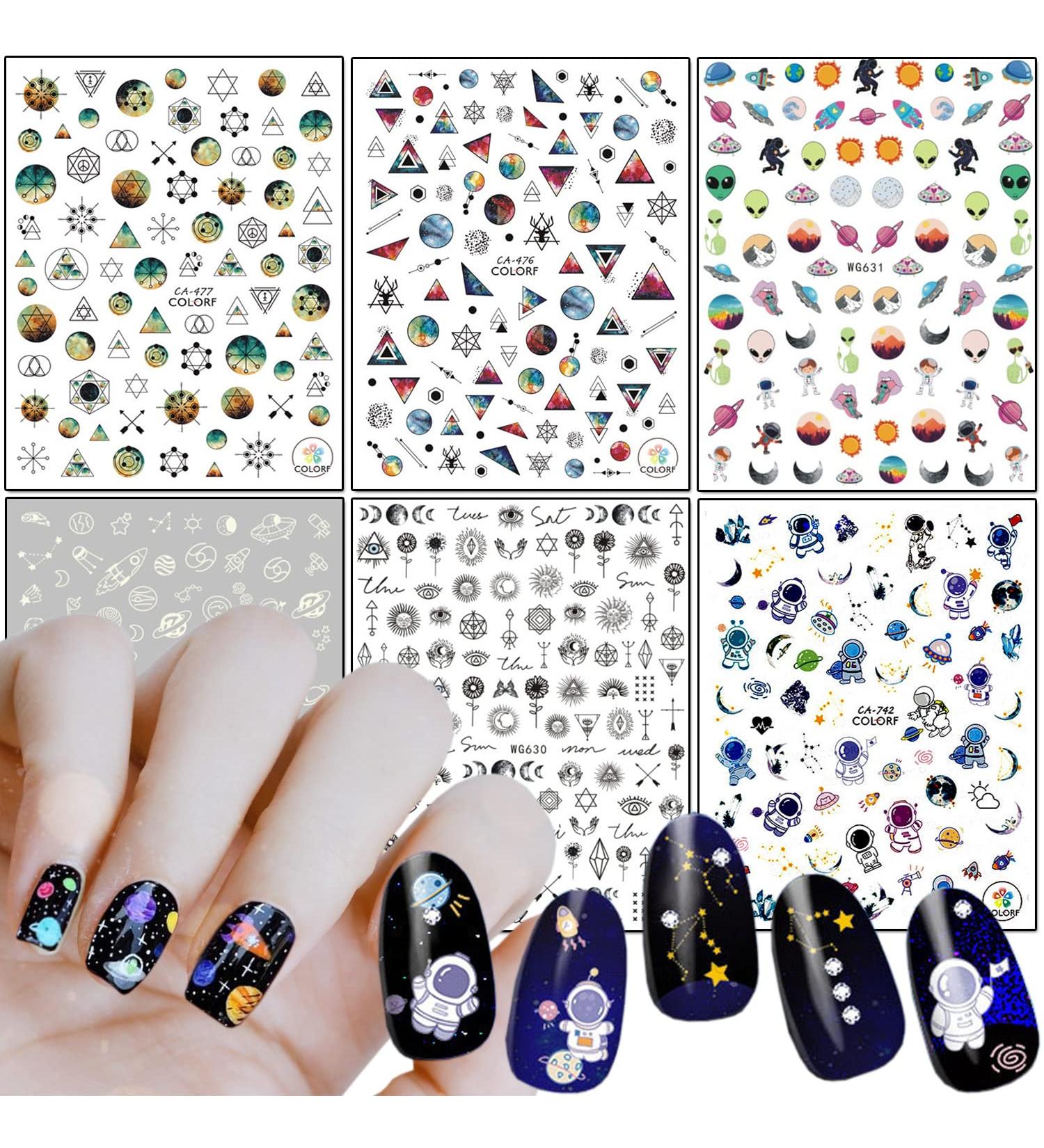 Alien Astronaut Nail Art Stickers - Holographic 3D Self-Adhesive Decals for Women and Girls - Fun Rocket and UFO Designs - Buy Online on GoSupps.com