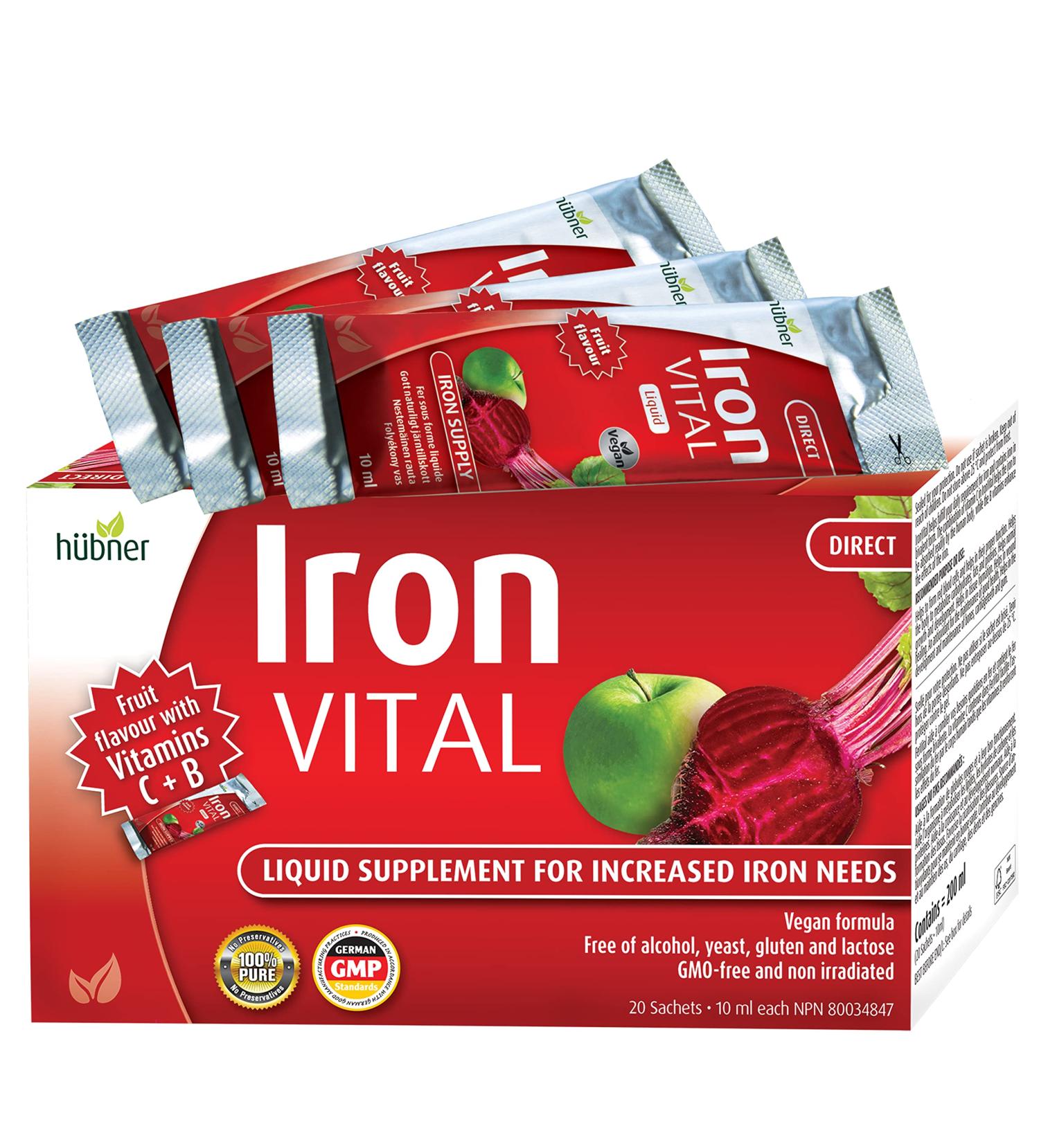 Iron VITAL Liquid Supplement For Increased Iron Needs. Vegan Formula 20 sachets 10 ml each Made in Germany - Buy Online on GoSupps.com