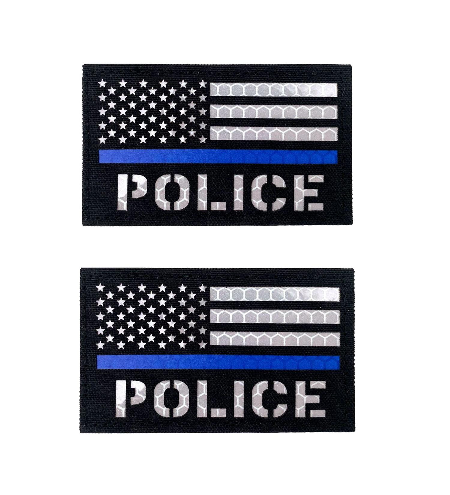 2x3.5 Reflective Thin Blue Line Police Flag Patch Rubber 2 Pcs with Hook-Fastener Backing - Buy Online on GoSupps.com