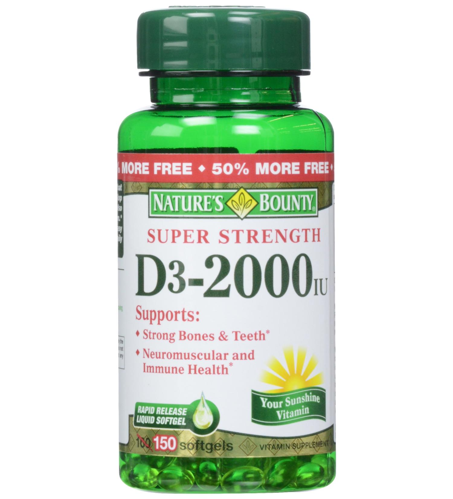 Nature's Bounty Vitamin D 2000 IU Softgels - 150 Count - Buy Online on GoSupps.com