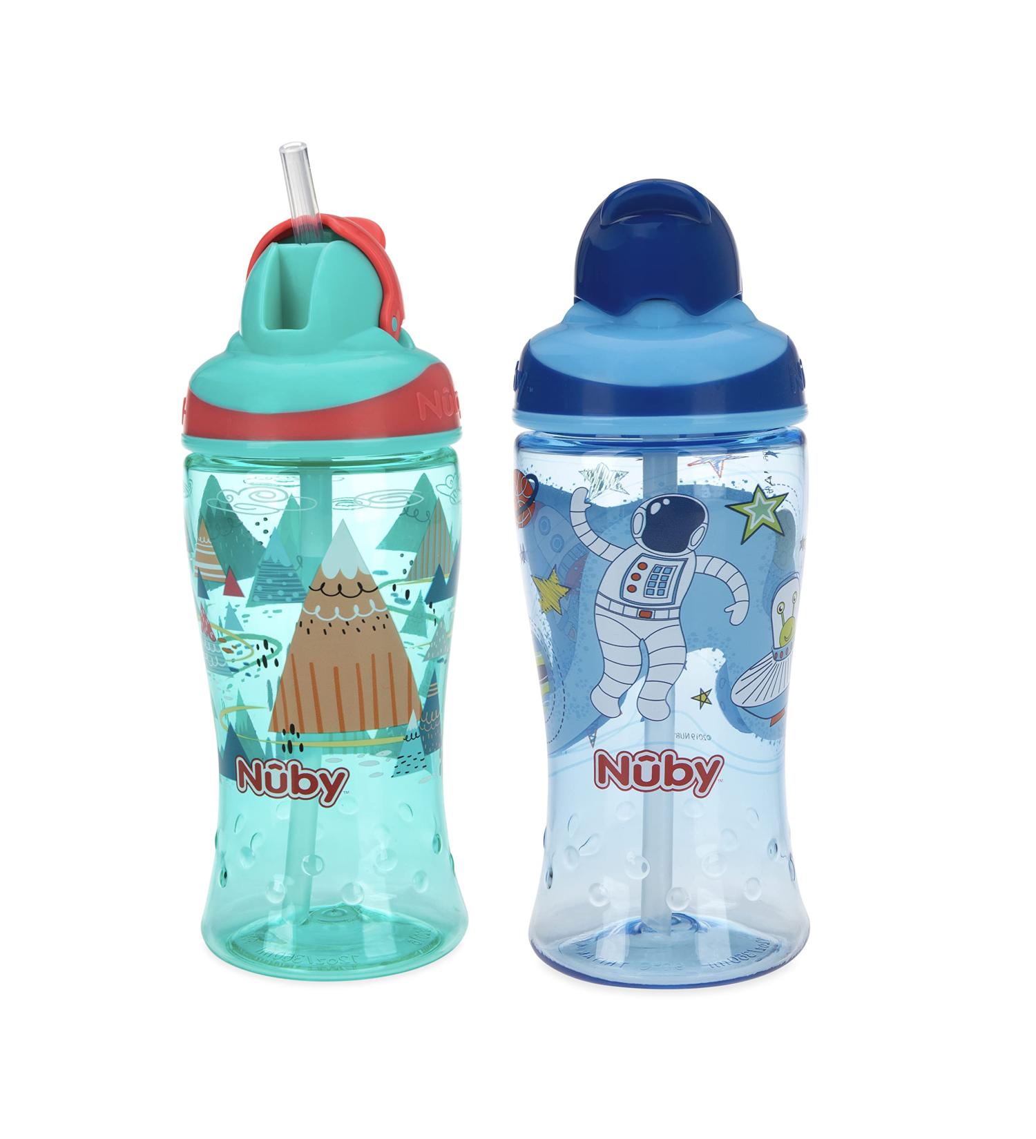 Nuby 12oz 2pk Thirsty Kids No-Spill Flip-it Boost Cup, Soft Straw, 18+ Months - Print May Vary - Buy Online on GoSupps.com