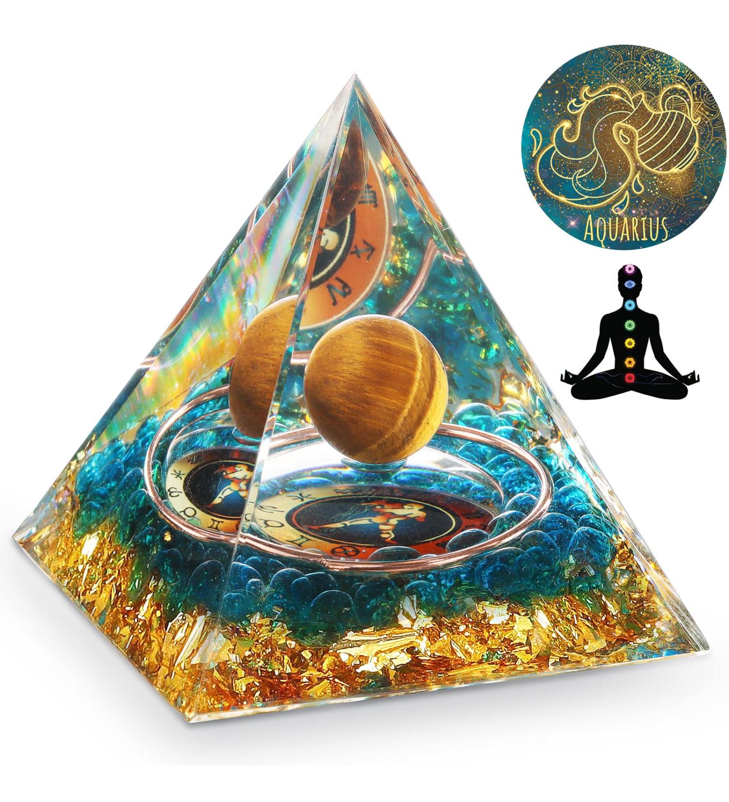HuiJuKeJi Healing Crystals Aquarius Orgonit Pyramid - Zodiac Constellation Gifts with Tiger Eye Crystal - Astrology Energy Healing 6cm - Buy Online on GoSupps.com