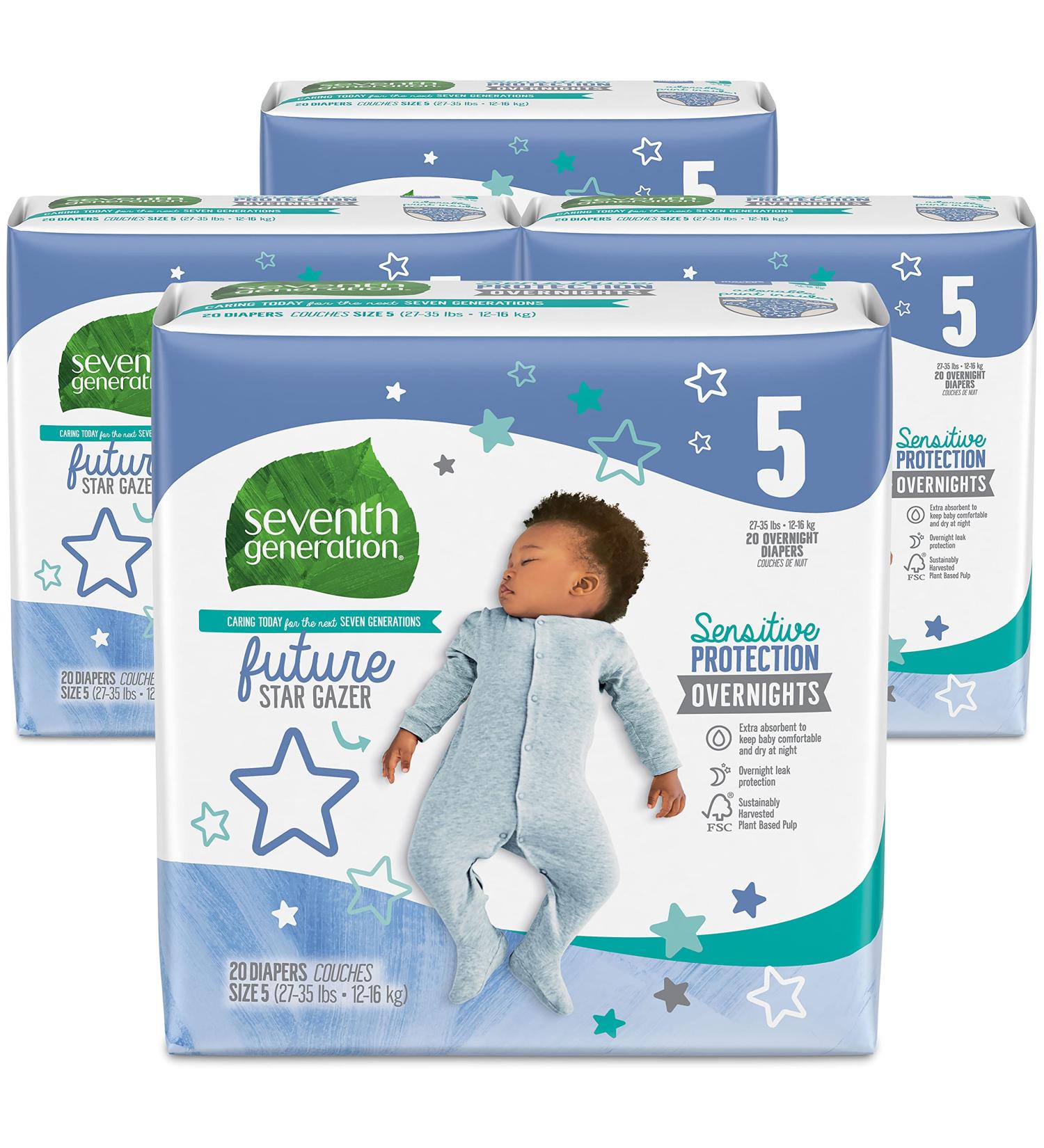 Seventh Generation Baby Overnight Diapers Stage 5 - 4 Packs, 20 Count Each - Buy Online on GoSupps.com
